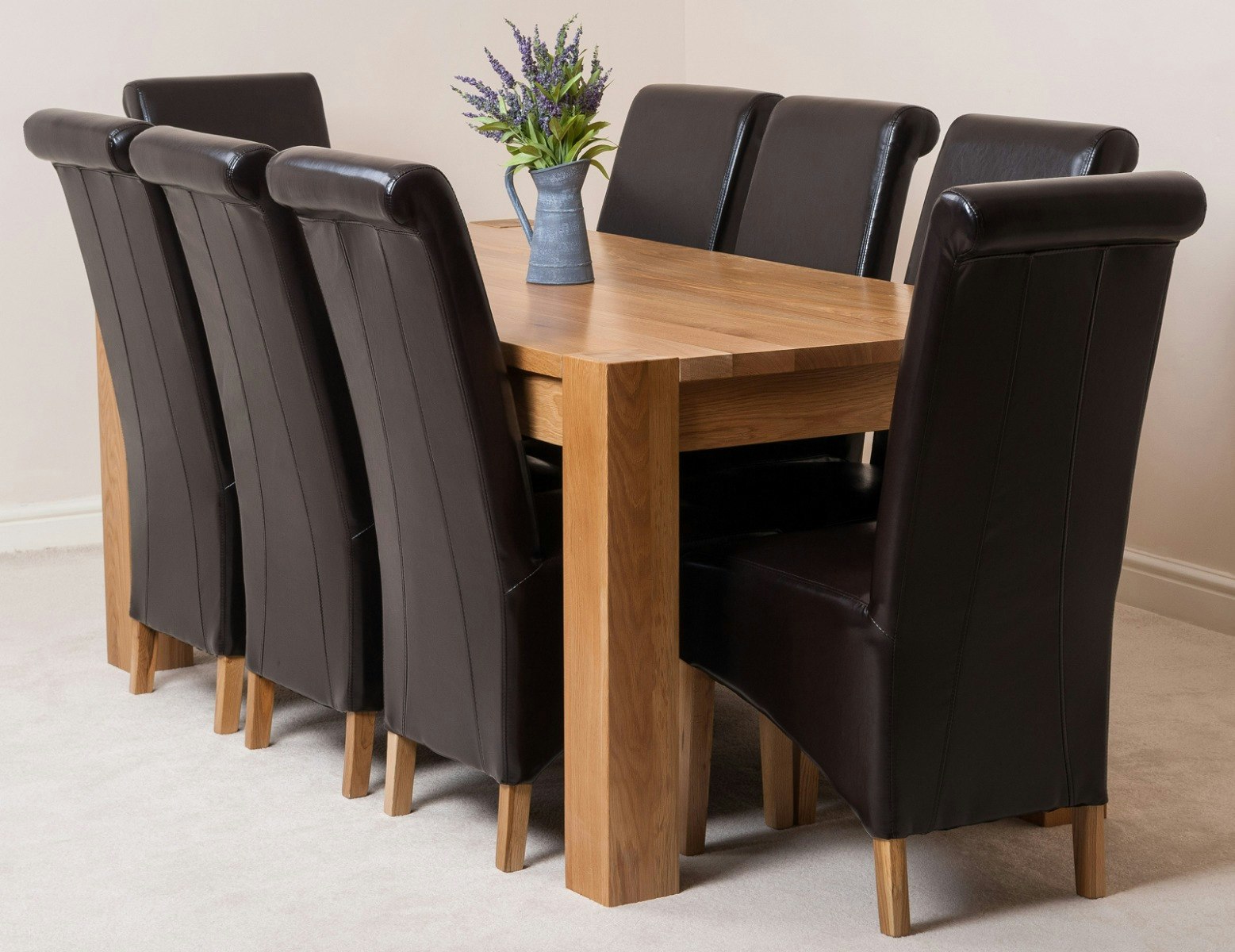 Rackhams Brown Kuba Oak Dining Table With Montana Leather Chairs - 8 Chairs Large