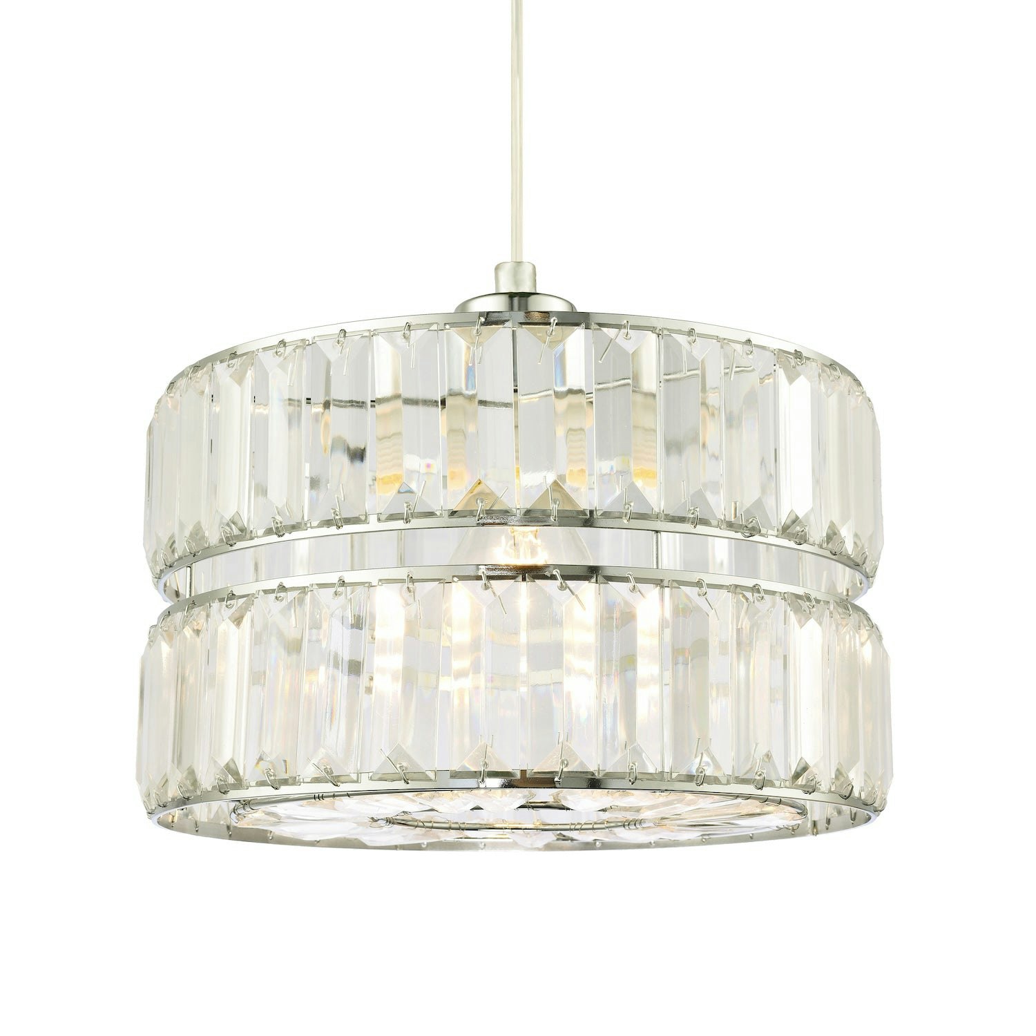 Happy Homewares Light Designer Double Tier Easy Fit Pendant Shade With Rows Of Clear Acrylic Prisms