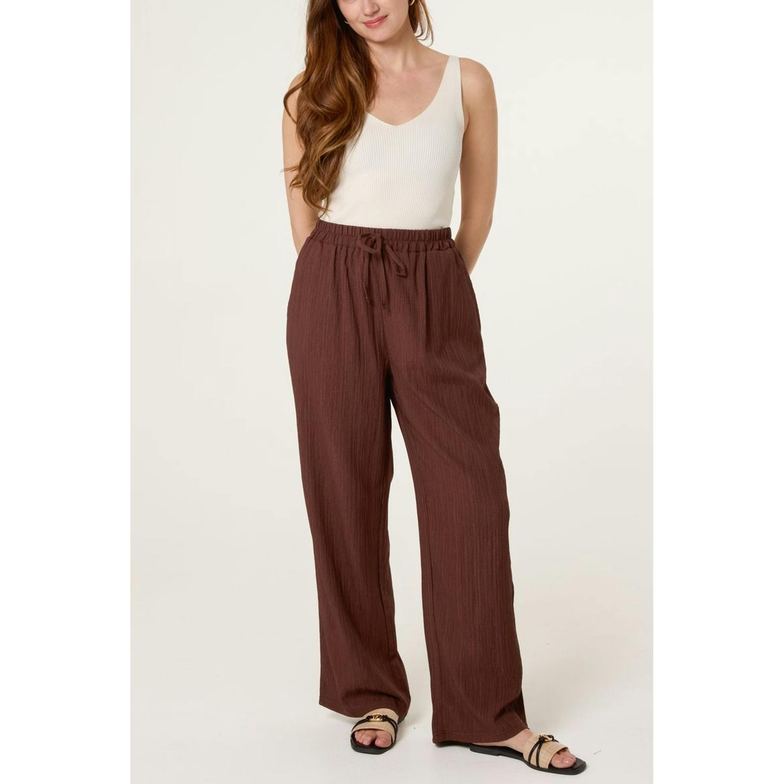 Blue Vanilla Blue/Brown Vanilla Drawstring Wide Leg Trousers - Xl