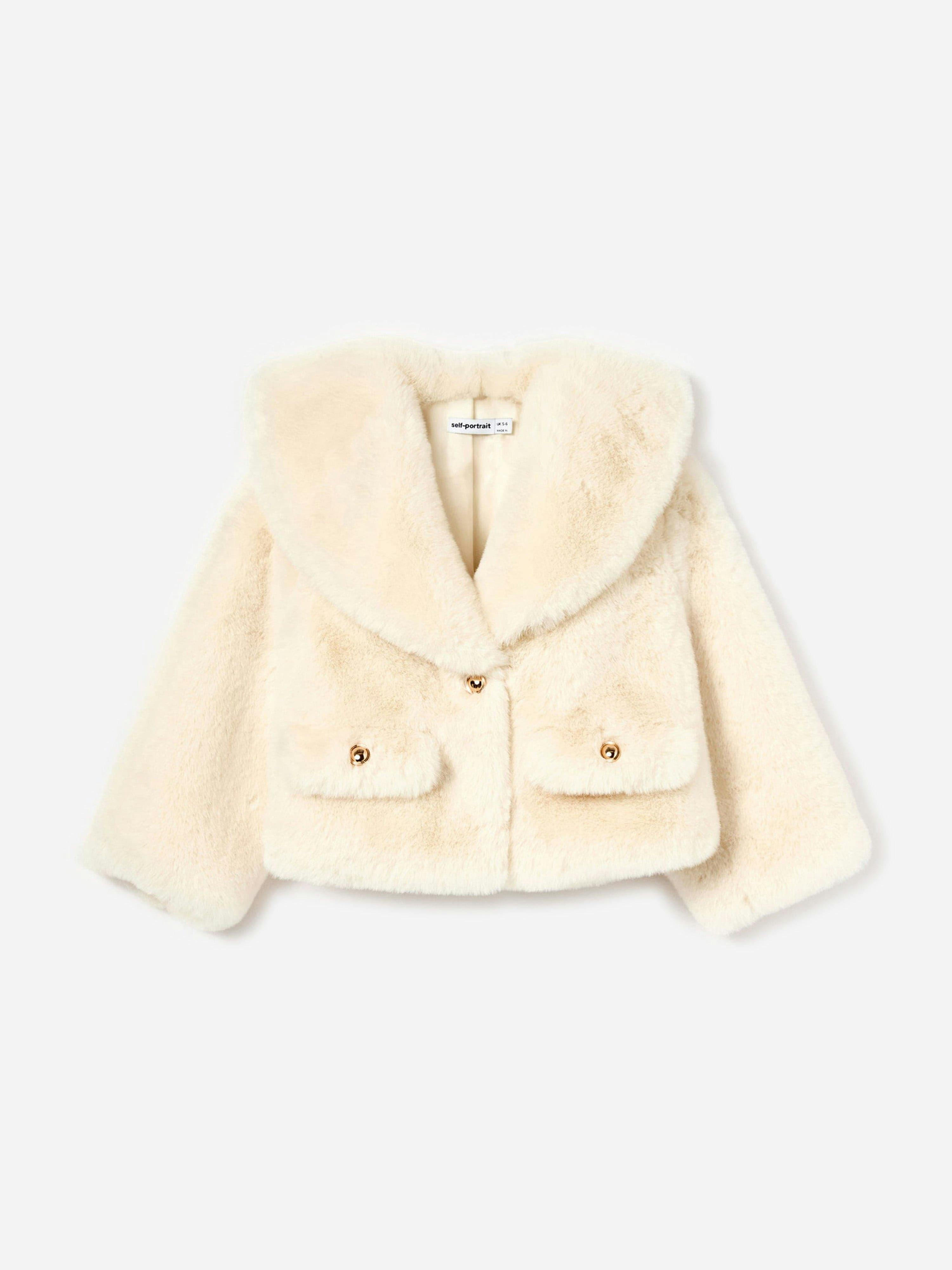 Self Portrait Girls Ivory Faux Fur Jacket In - 6 - 7 Years