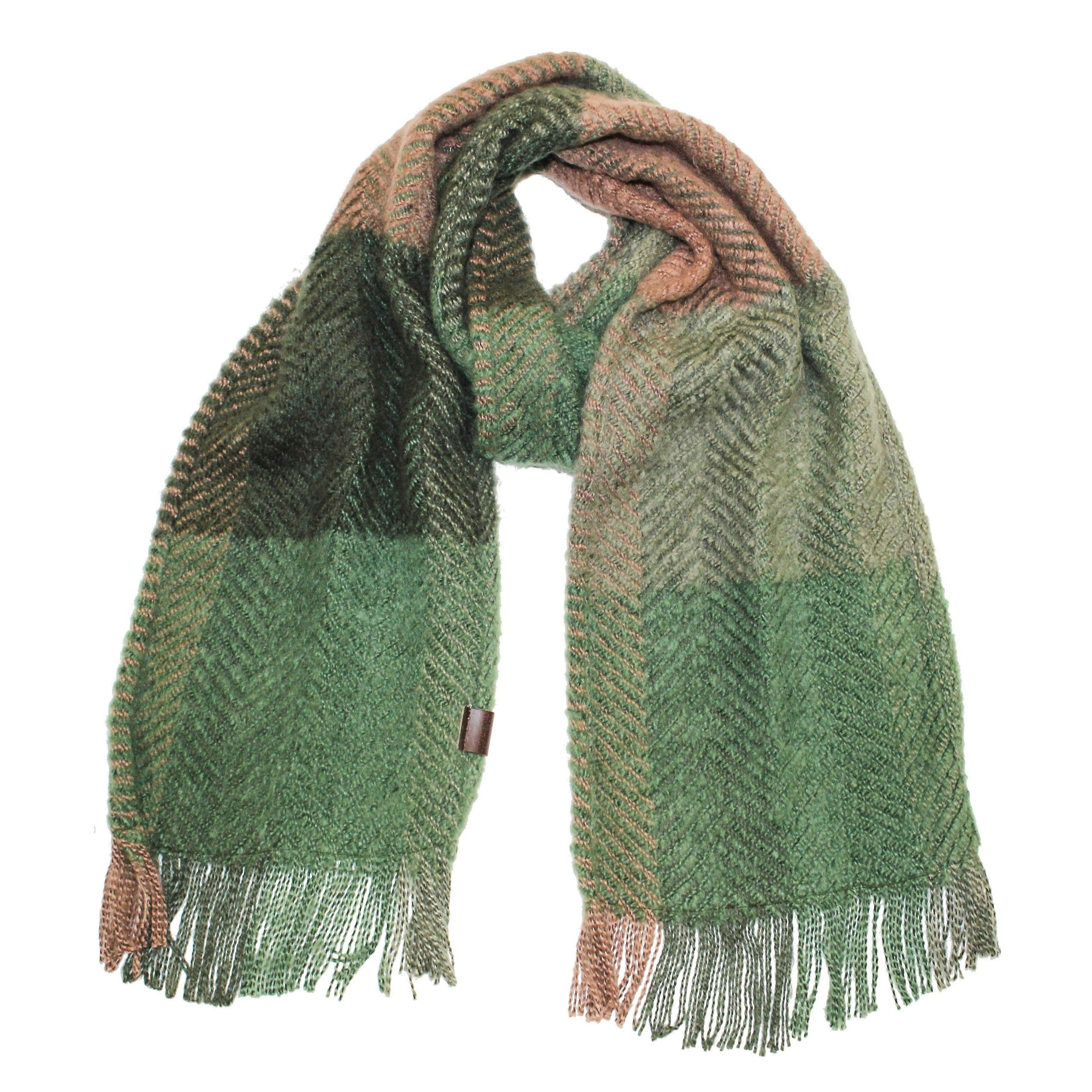 Heritage Traditions Green Herringbone Tweed Large Scarf - Tweed