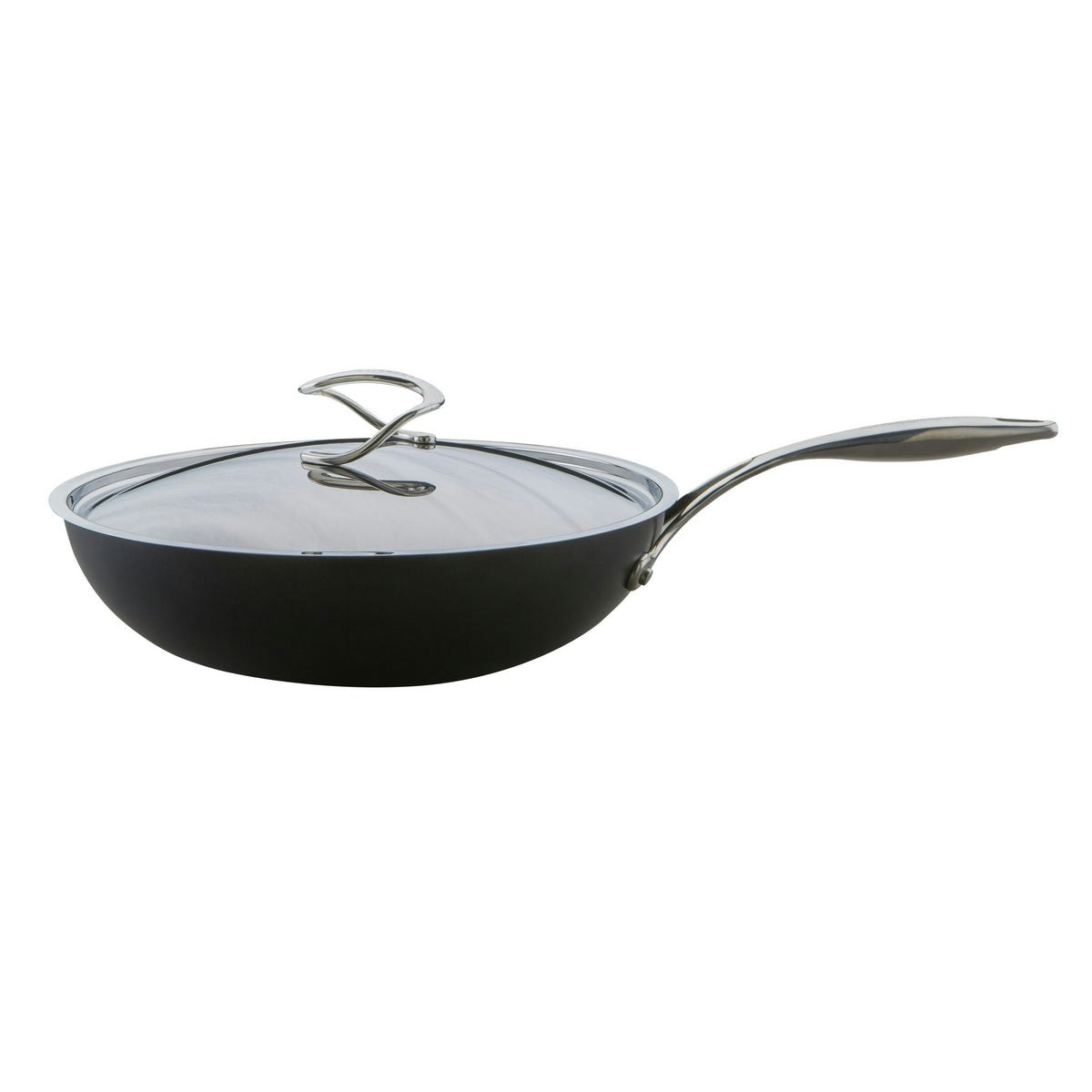 Rackhams Black Style Hard Anodised Stirfry With Lid, 30Cm - Aluminium - 30Cm
