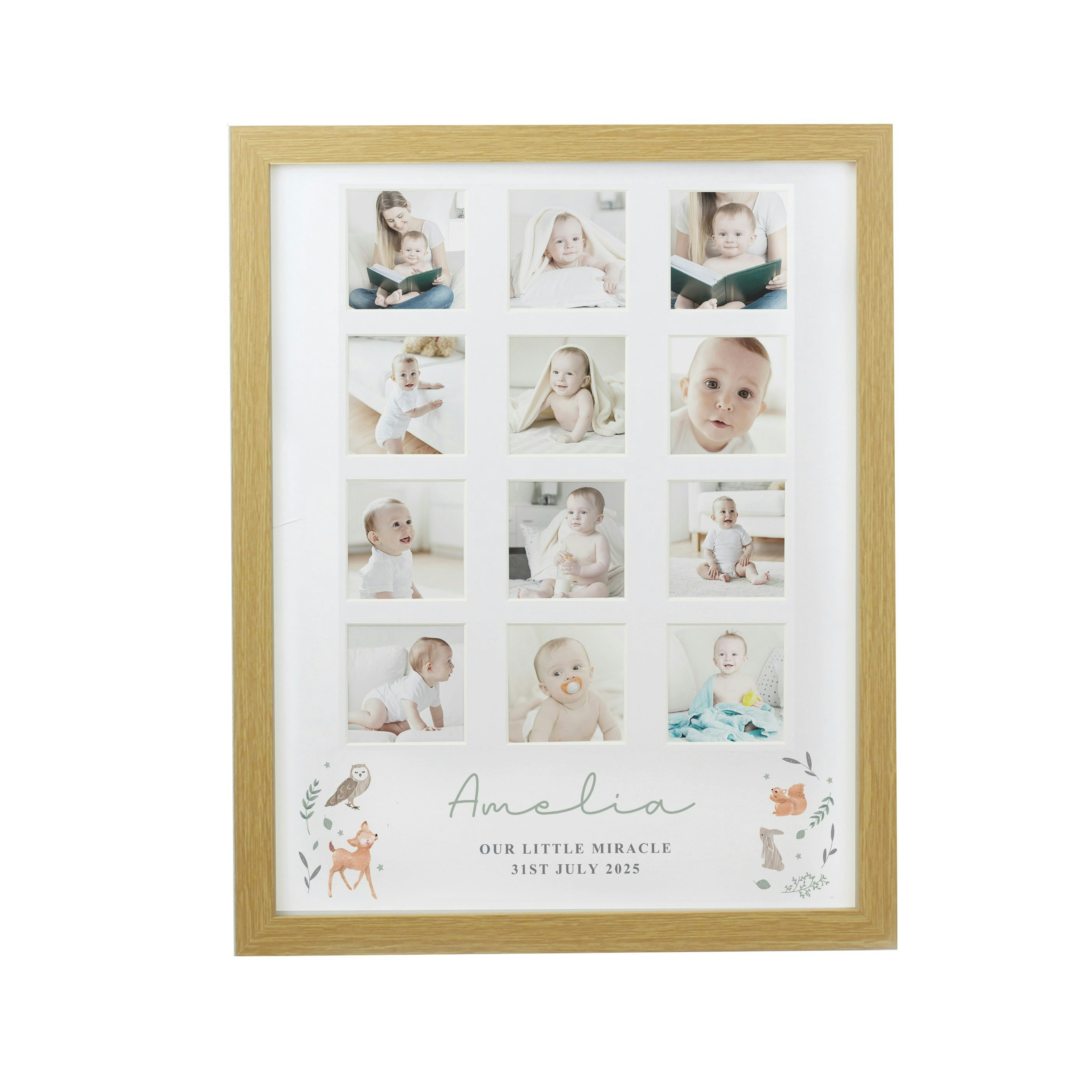 Personalised Memento Company Personalised Woodland Animal Oak Multi Photo Frame