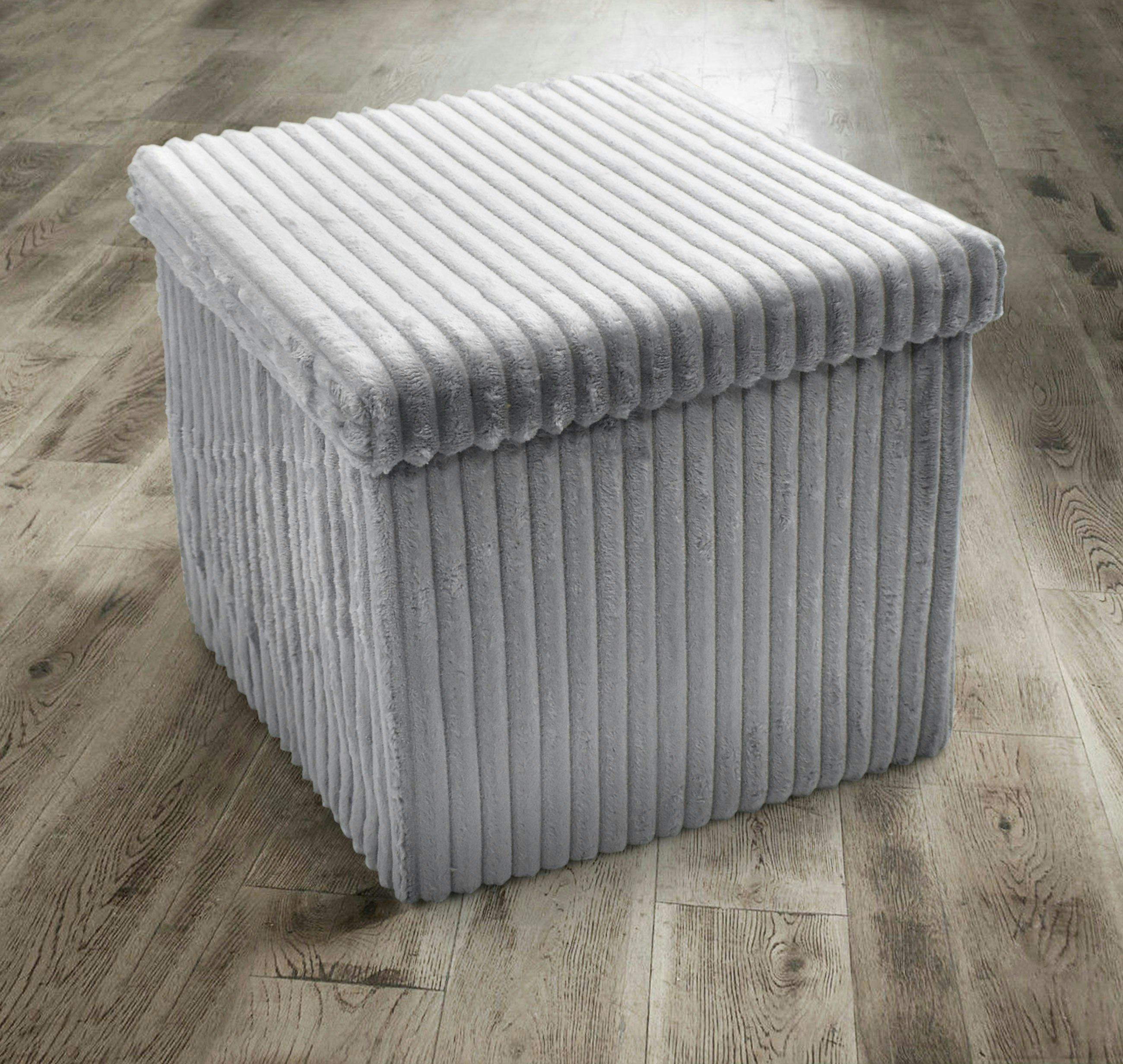 Rackhams Silver Corduroy Storage Ottoman - 38Cm X 38Cm Foldable