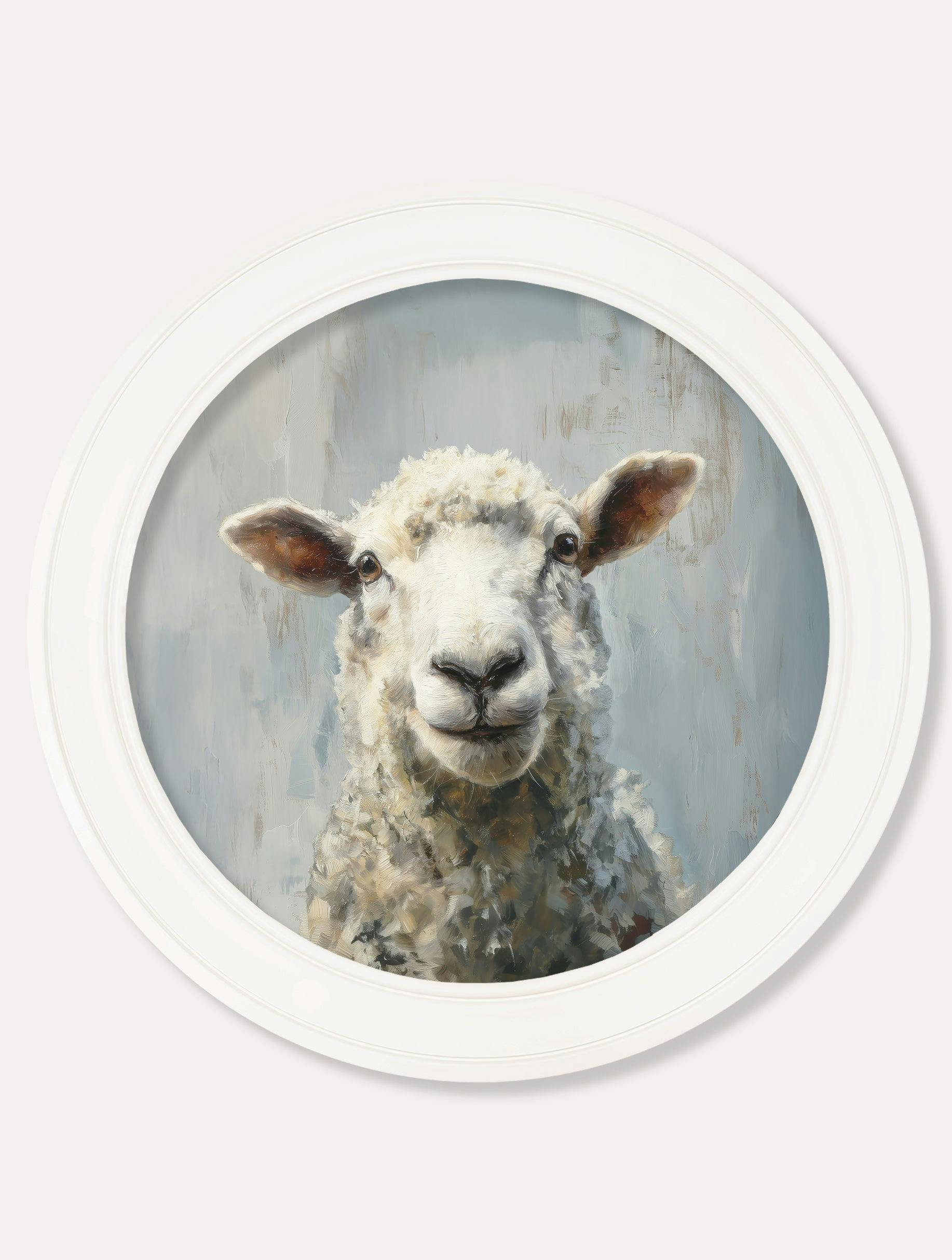 Rackhams White The Jolly Sheep - Oxford Strong Round Frame - The Jolly Sheep - 96 X 96Cm