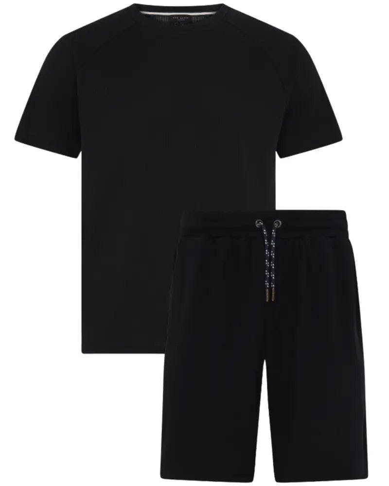 Ted Baker Men's Black Waffle T-Shirt & Shorts Lounge Set, - M