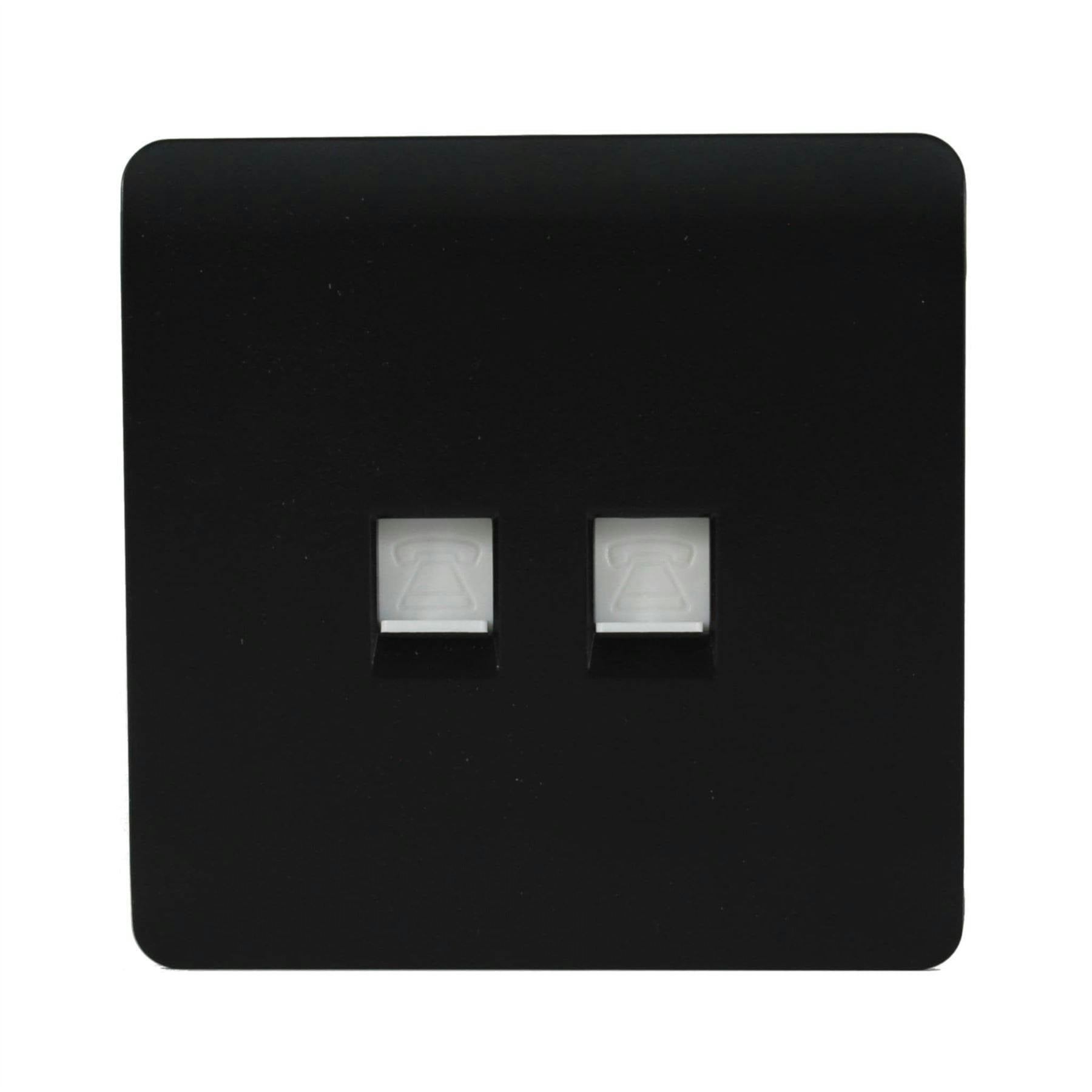 Trendi Switch 2 Gang Rj45 Cat 6 Pc Ethernet & Modern Designer Telephone Slave Sockets In Matt Black - Image 4