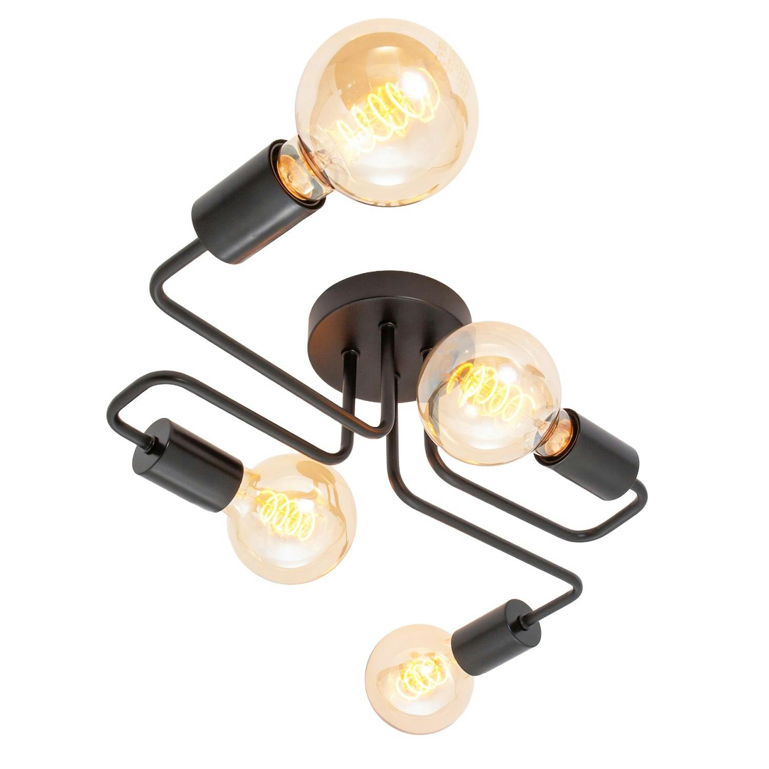 Happy Homewares Black/Light Industrial Vintage Styled Matte Ceiling With Looping Arms