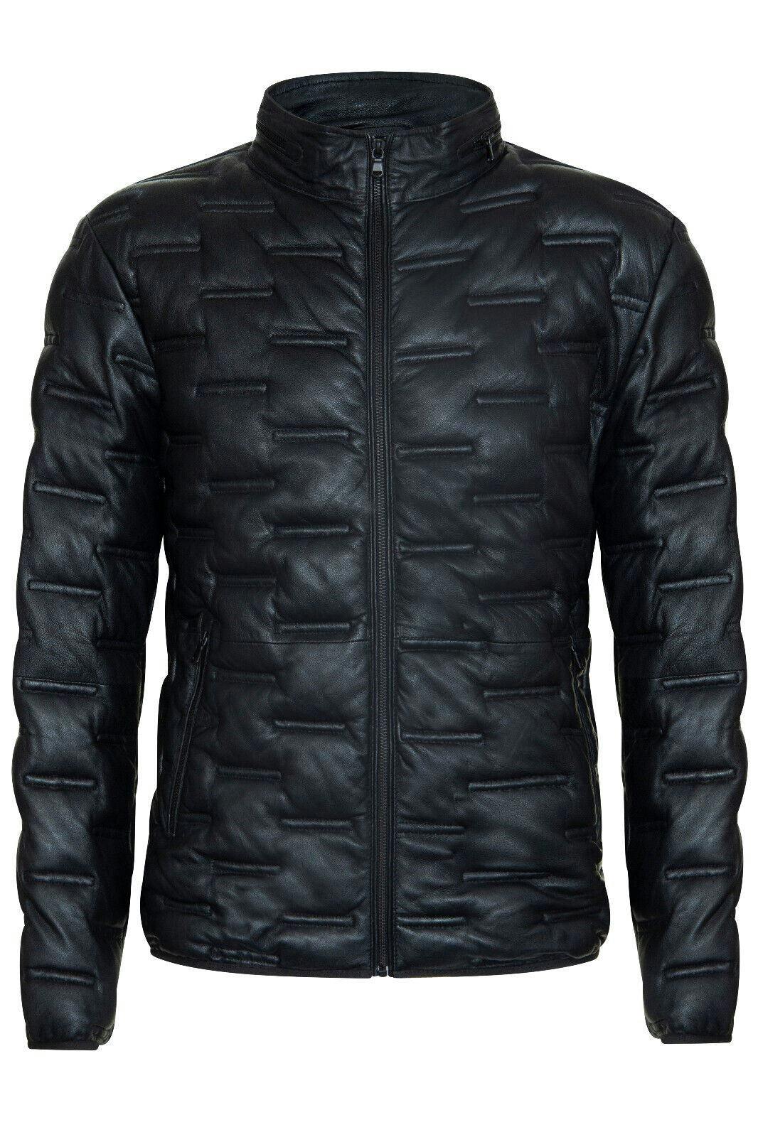 Infinity Leather Men's Black Quilted Puffer Leather Bomber Jacket - Torpoint - Uk 2XL | Eu 54 | Us 44