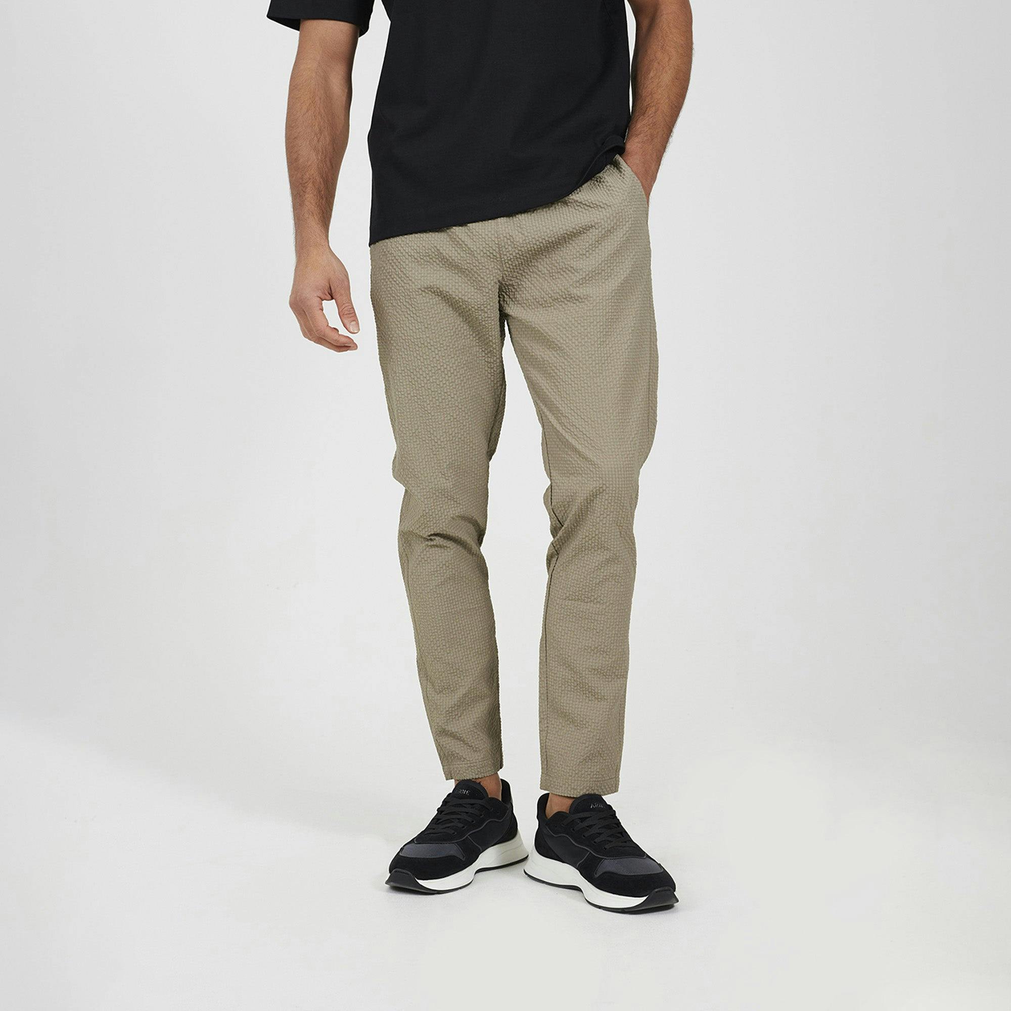 Brave Soul Slim Leg Seersucker Trousers - Taupe - Taupe - M
