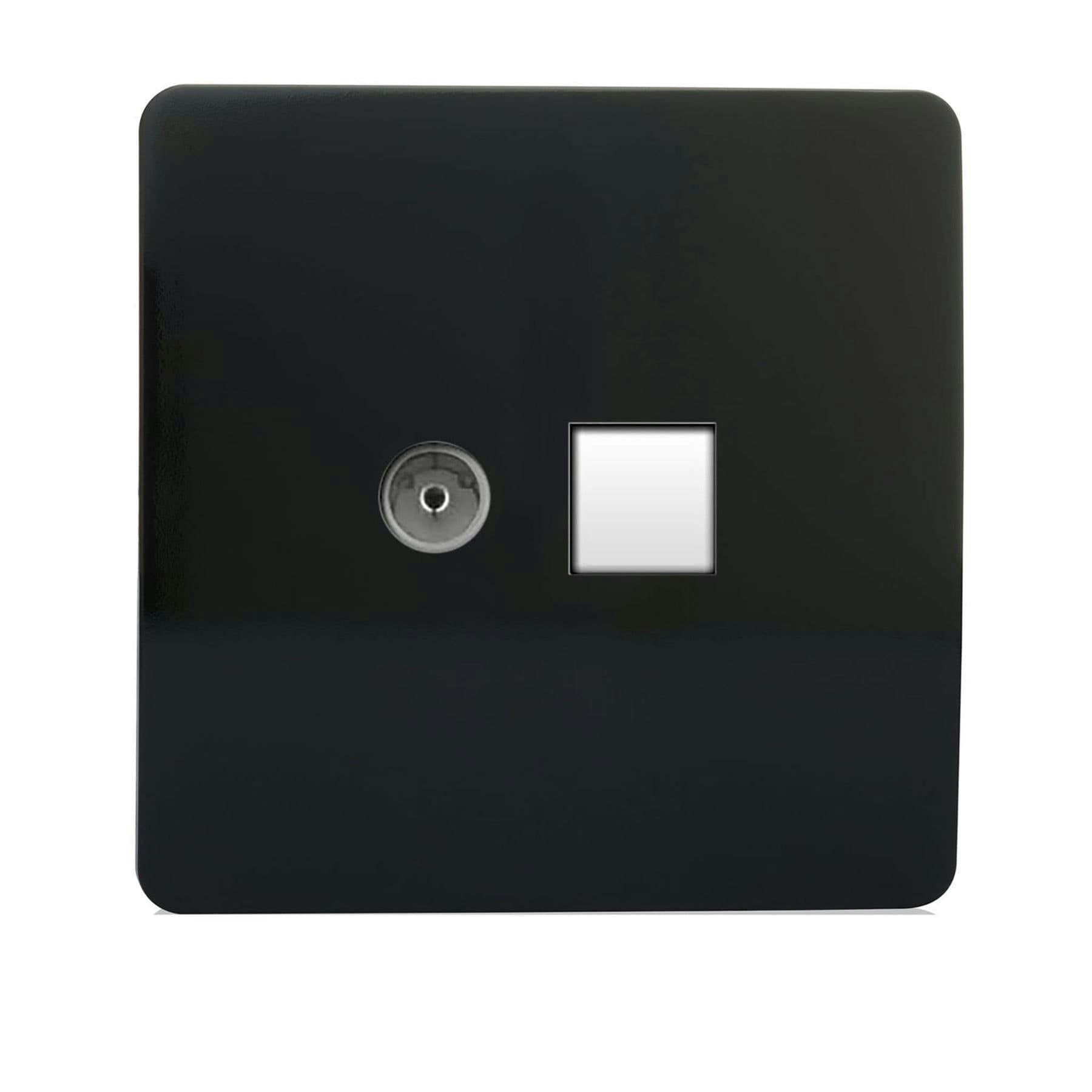 Trendi Switch - Female TV Co-Axial & Telephone Socket - 2 Gang - Black - Size 2 - Image 4