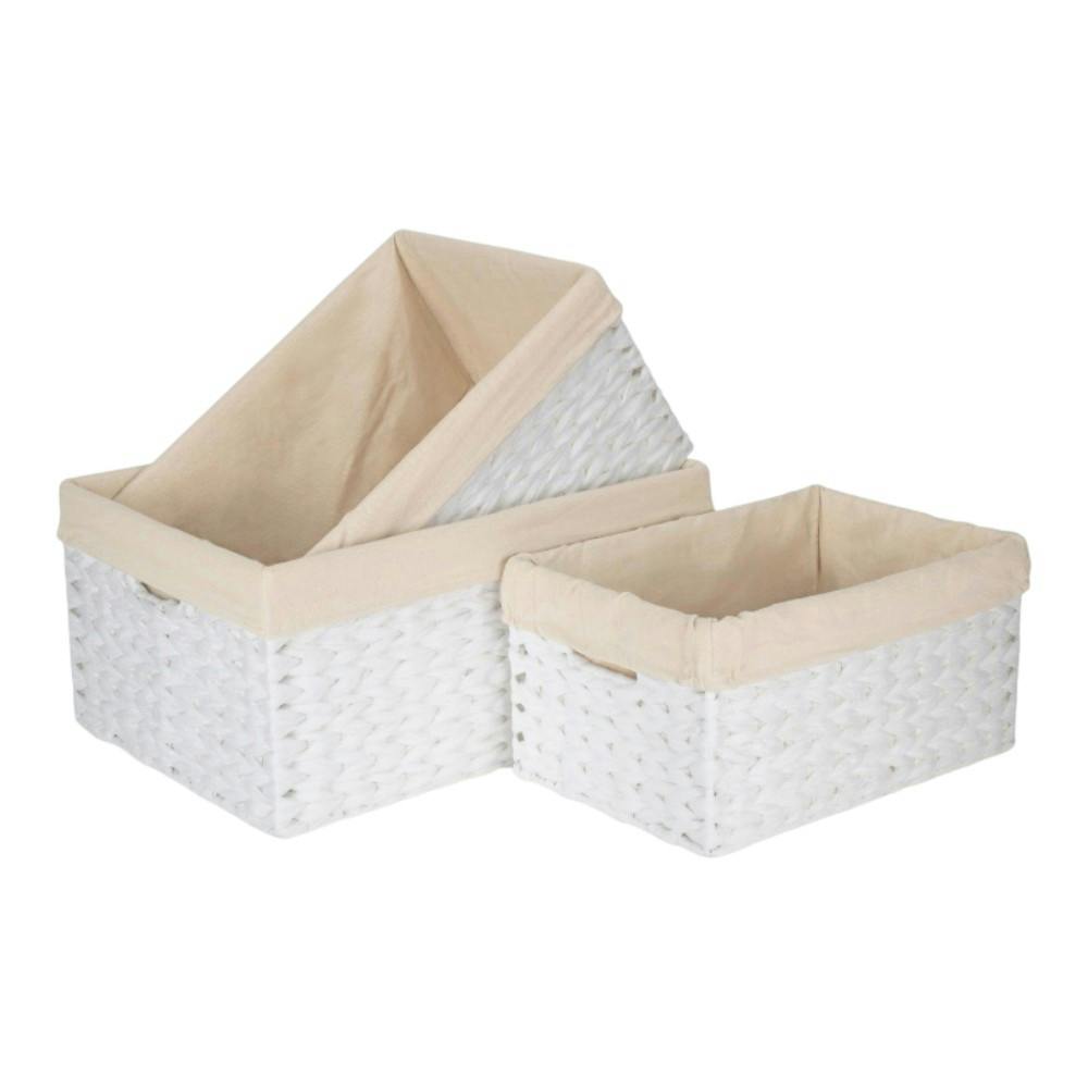 Rackhams White Paper Rope Rectangular Storage Basket With Cotton Lining - Set Of 3