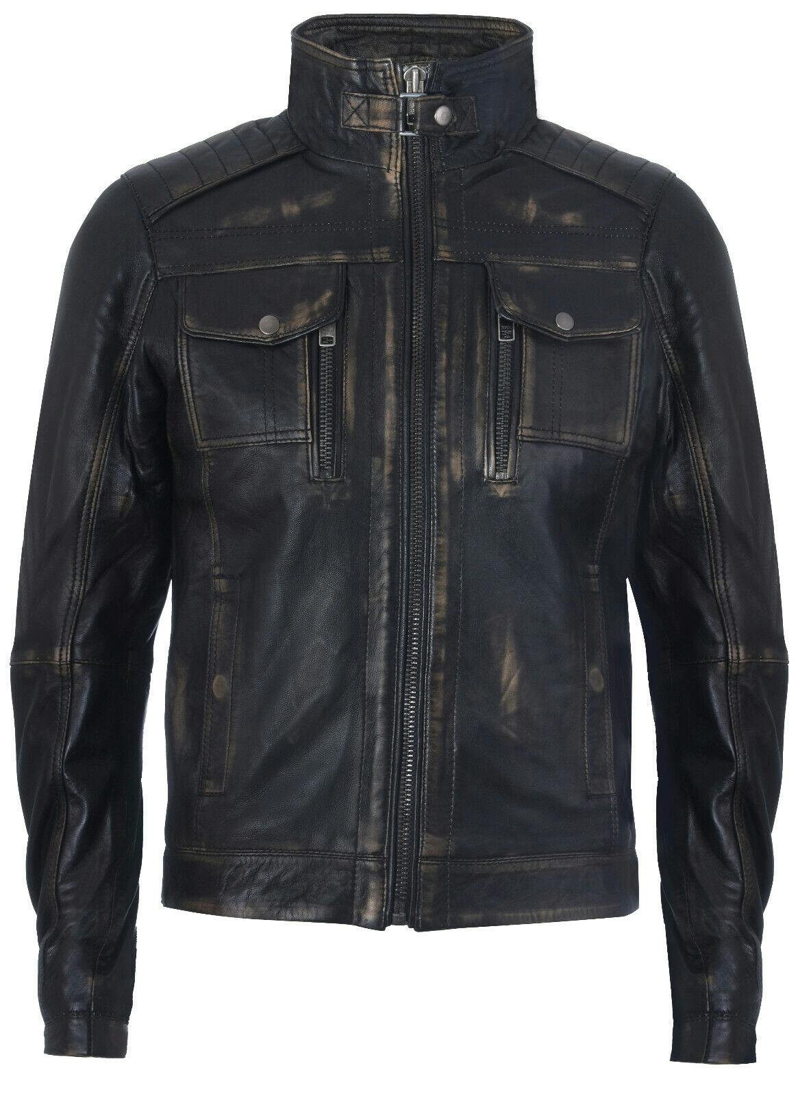 Infinity Leather Men's Black Vintage Leather Biker Distressed Motorcycle Jacket - Uk 3XL | Eu 56 | Us 46