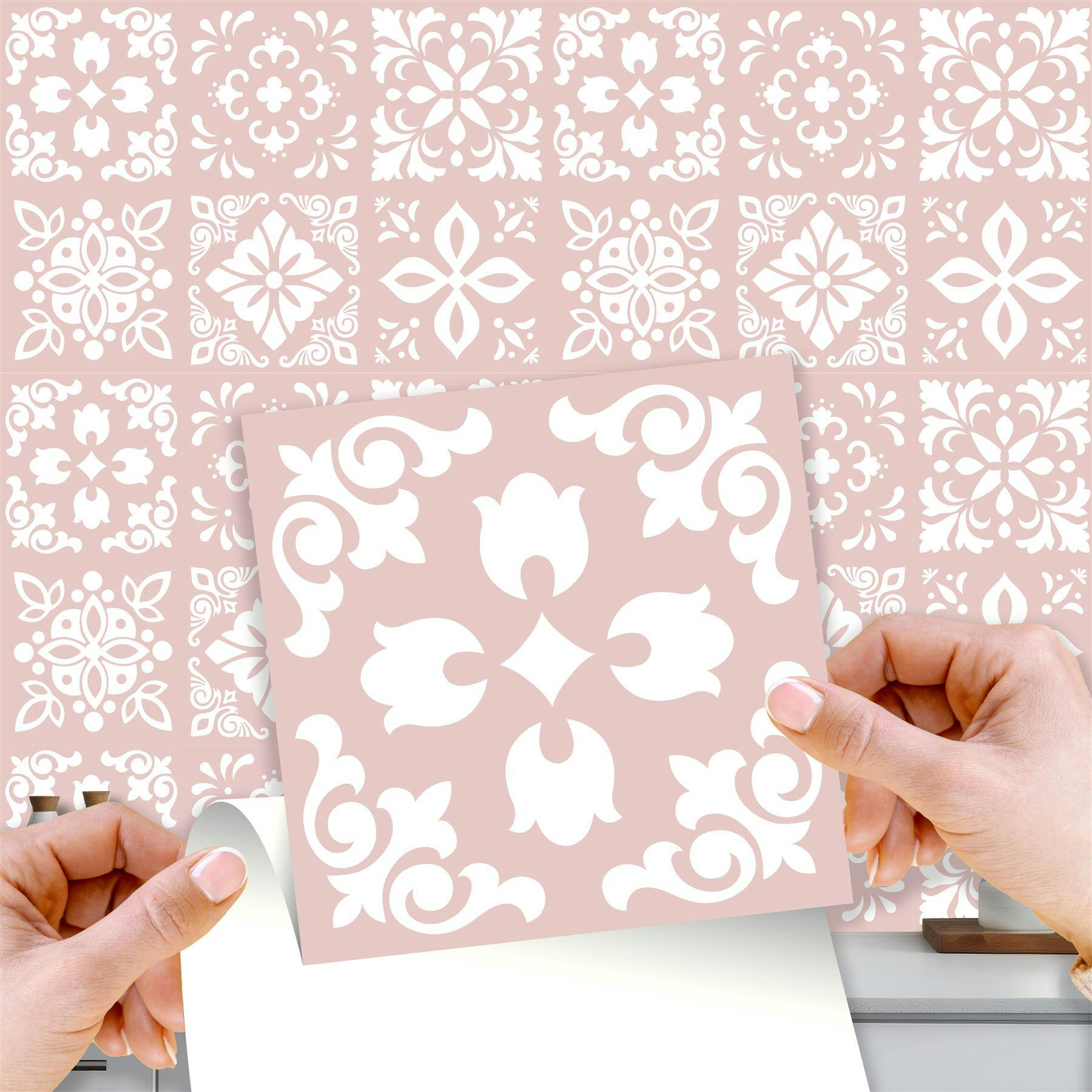 Walplus Light/Pink Wt1559 - Sevilla Spanish Wall Tile Sticker Set - 15 Cm X 15 Cm - 24 Pcs