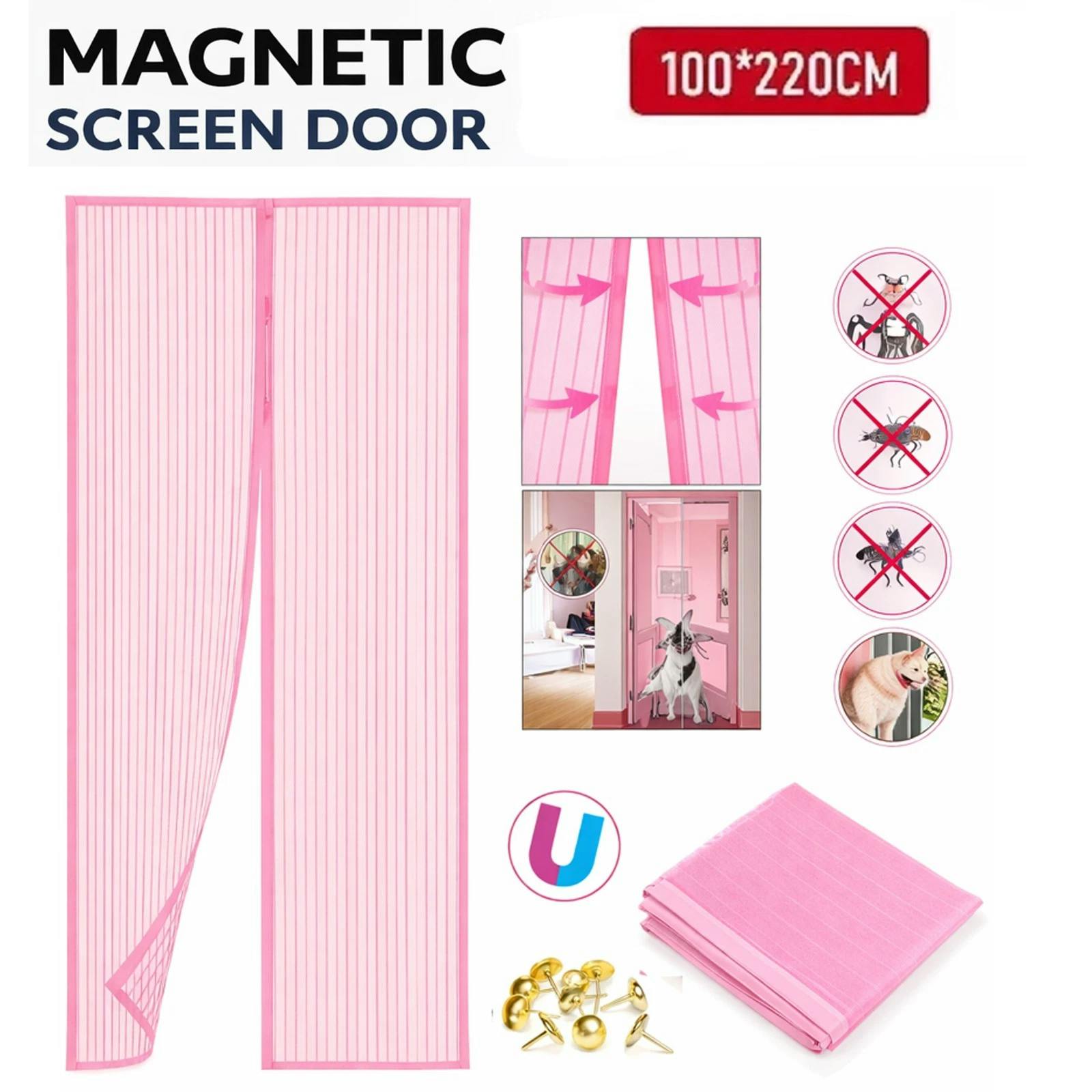 Rackhams Pink Magnetic Fly Screen Door Mesh Mosquito Insect Net