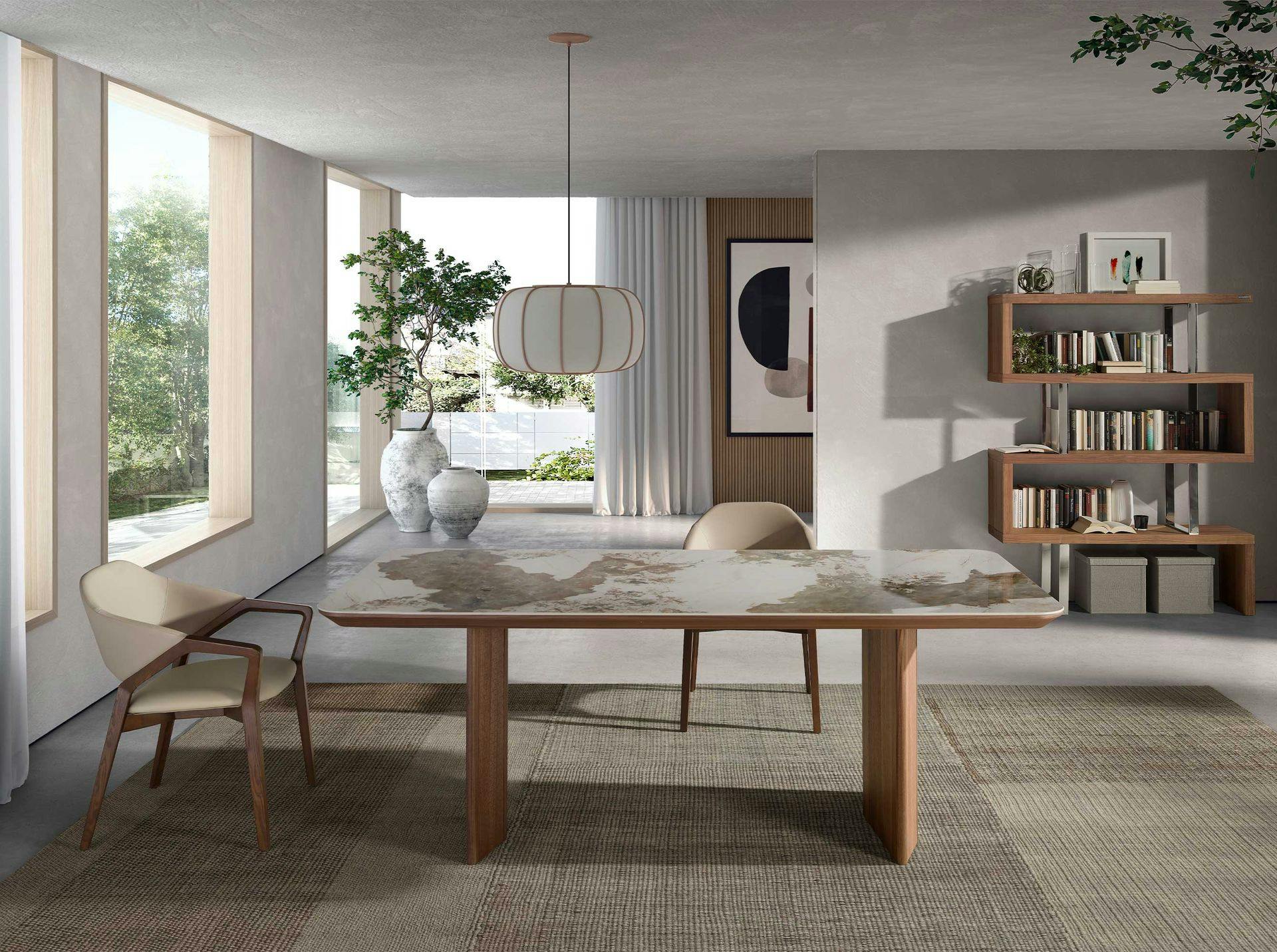 Angel Cerdá White Rectangular Porcelain Marble And Walnut Dining Table 1129
