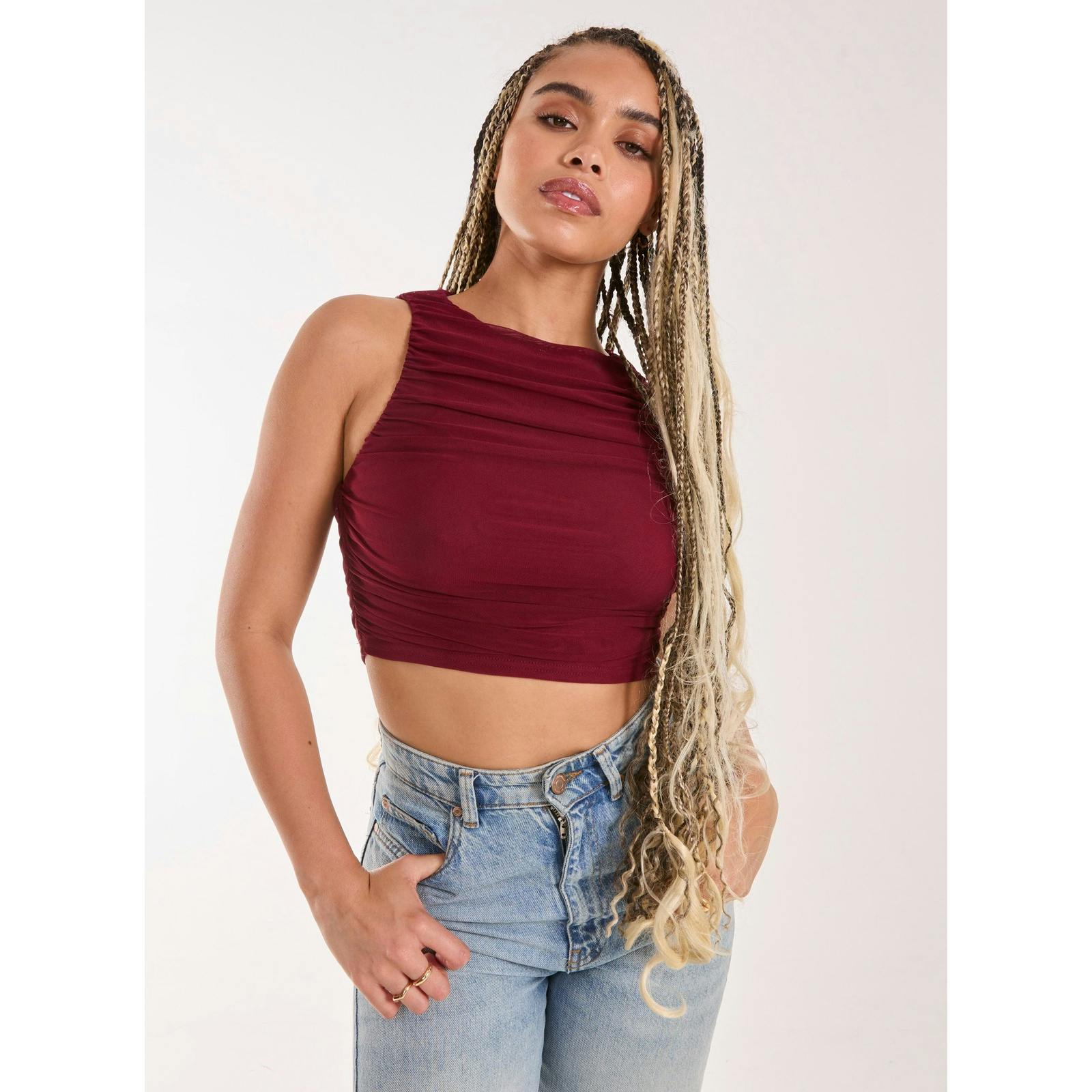 Pink Vanilla Racer Top Plain - M - Wine