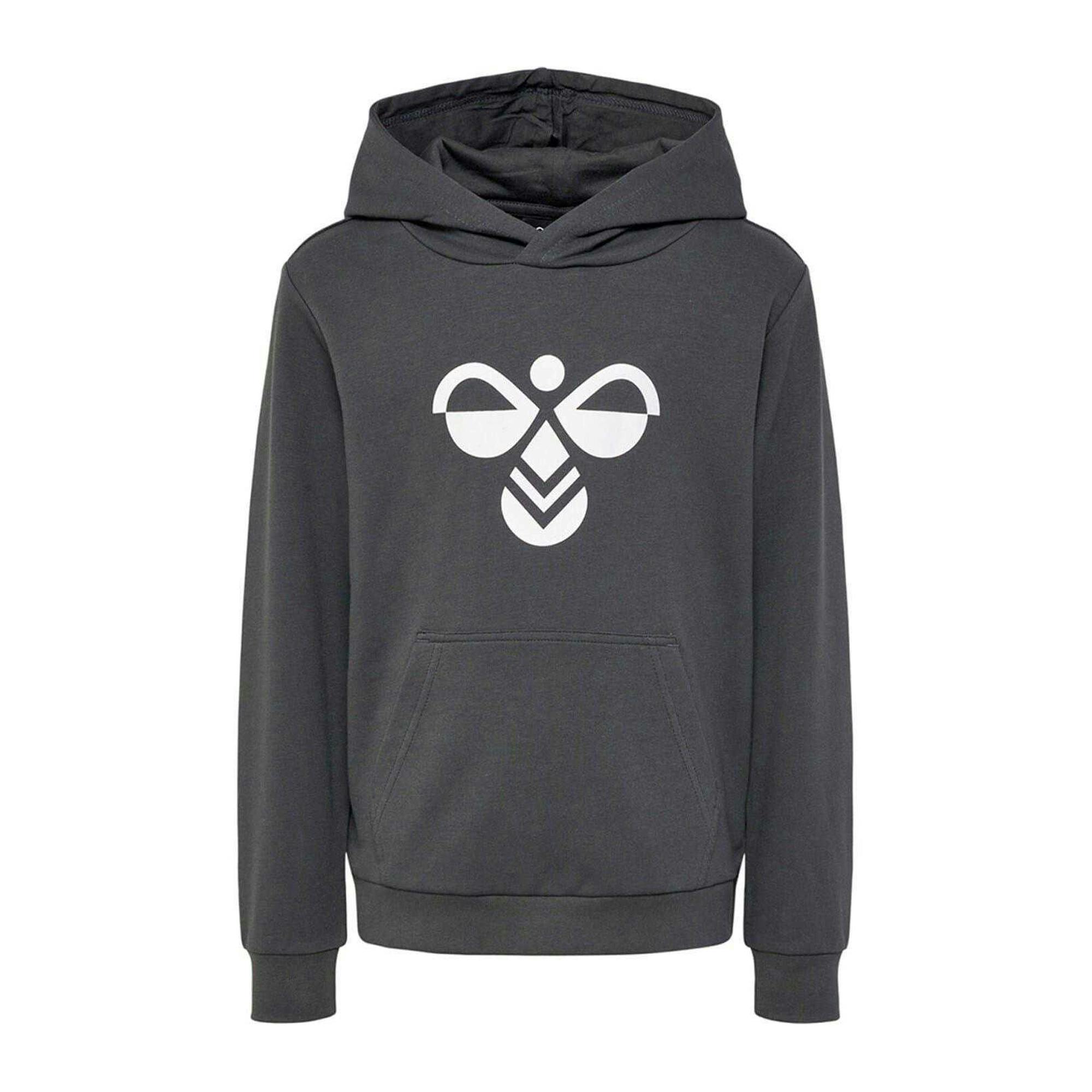 Hummel Grey Kids Cuatro Logo Hoodie - 5 Years - 60% Organic Cotton/38% Recycled Polyester/2% Elastane