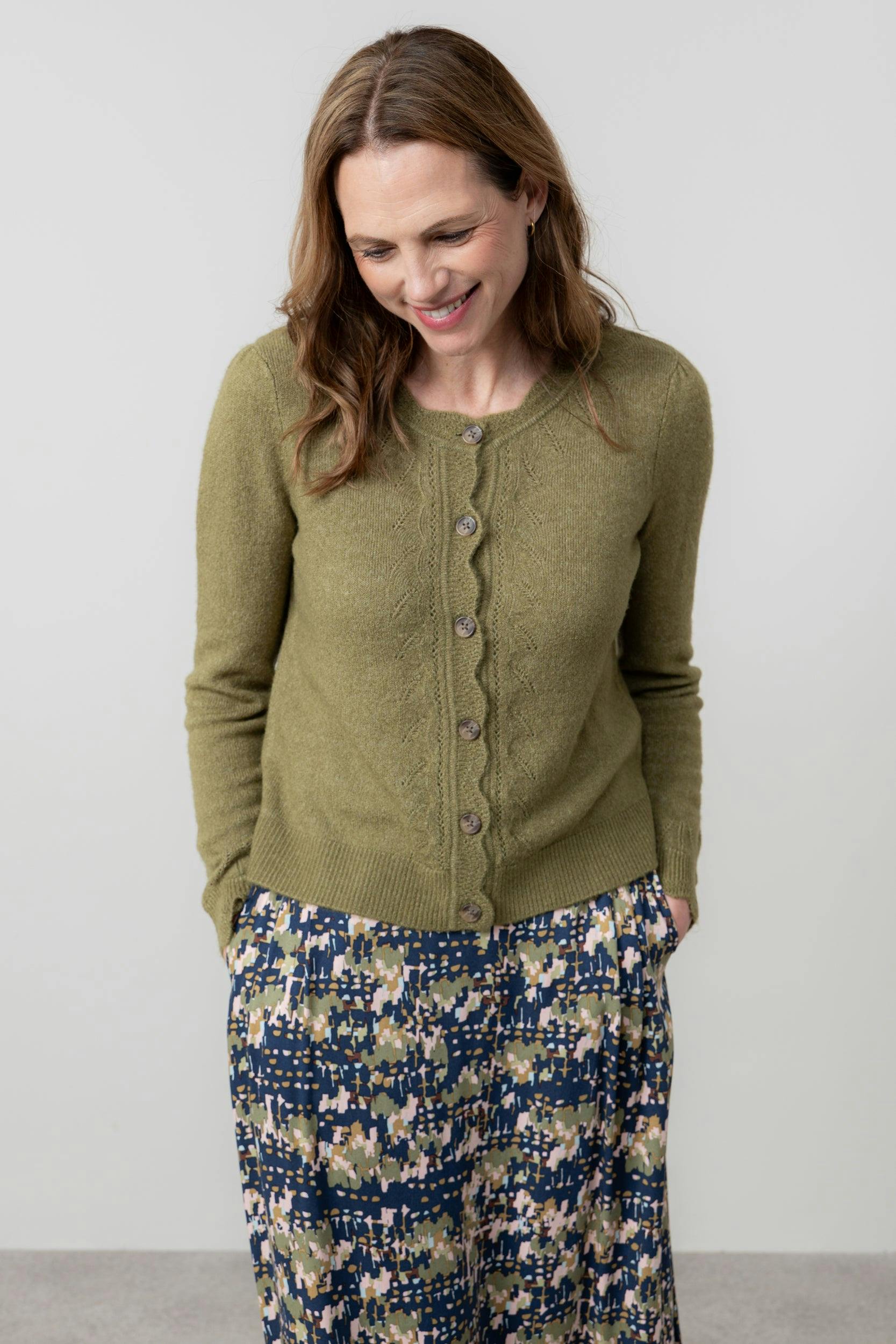 Lily & Me Layla Pointelle Knit Cardigan Moss - 12 - Moss
