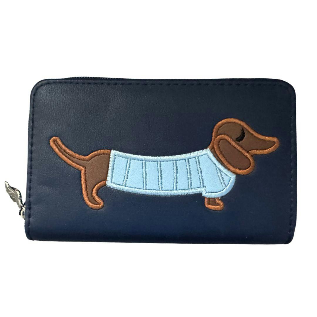 Fores Collection Blue Sausage Dachshund Dog Zip Around Purse