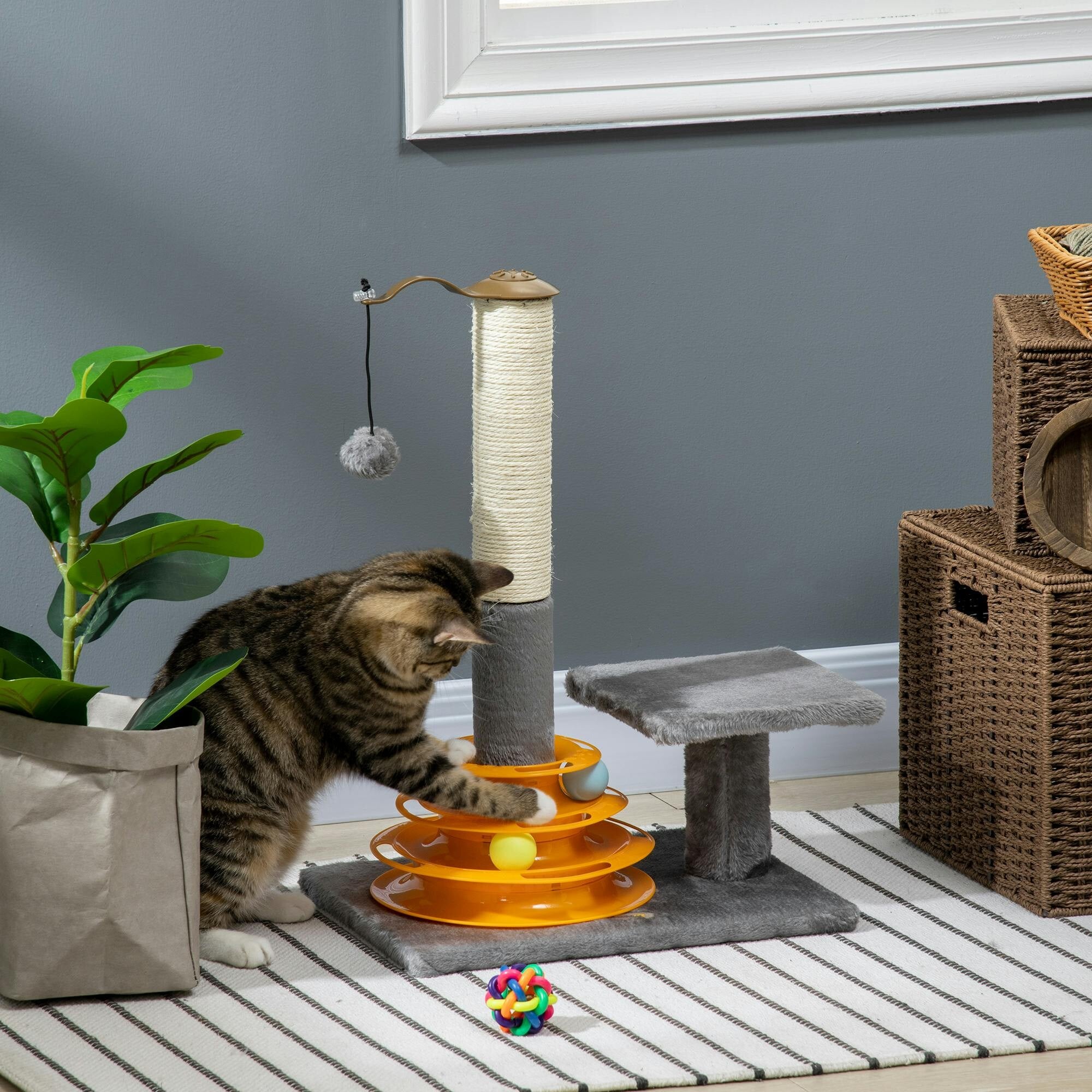 Pawhut Grey 56Cm Cat Tree For Indoor Cats, Scratching Post W/ Cat Toys
