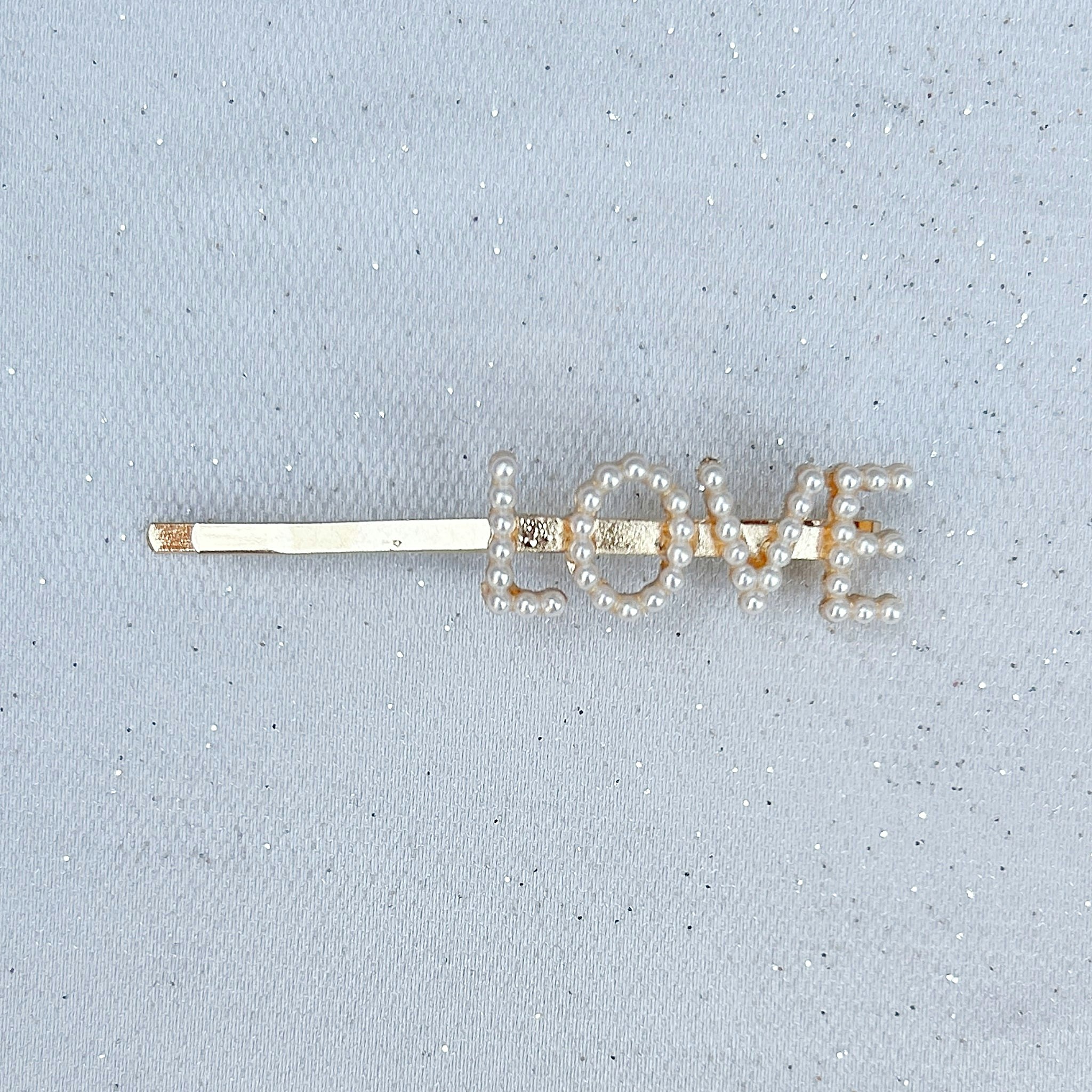 Queenmee Accessories Gold Pearl Hair Slide Pearl Word Hair Clip - Love