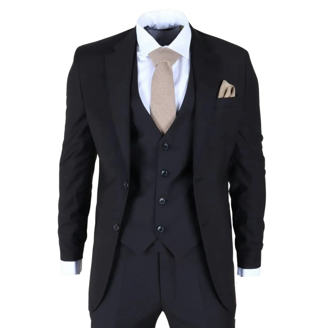 Truclothing Men's Black Im30 - 3 Piece Stitch Lapel Formal Suit - 42" Jacket 36" Trousers