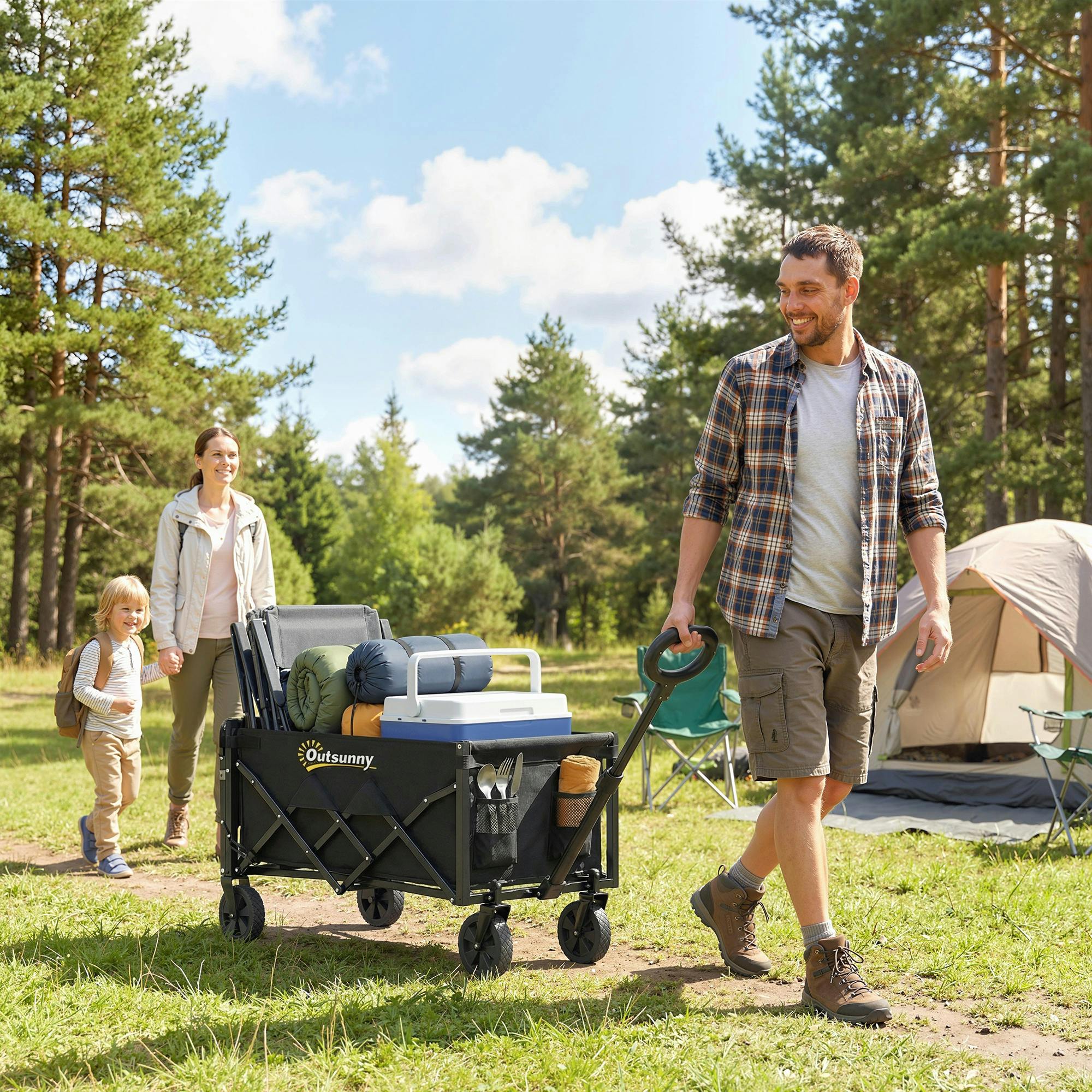 Rackhams Black 60L Festival Trolley On Wheels, Collapsible Wagon Cart