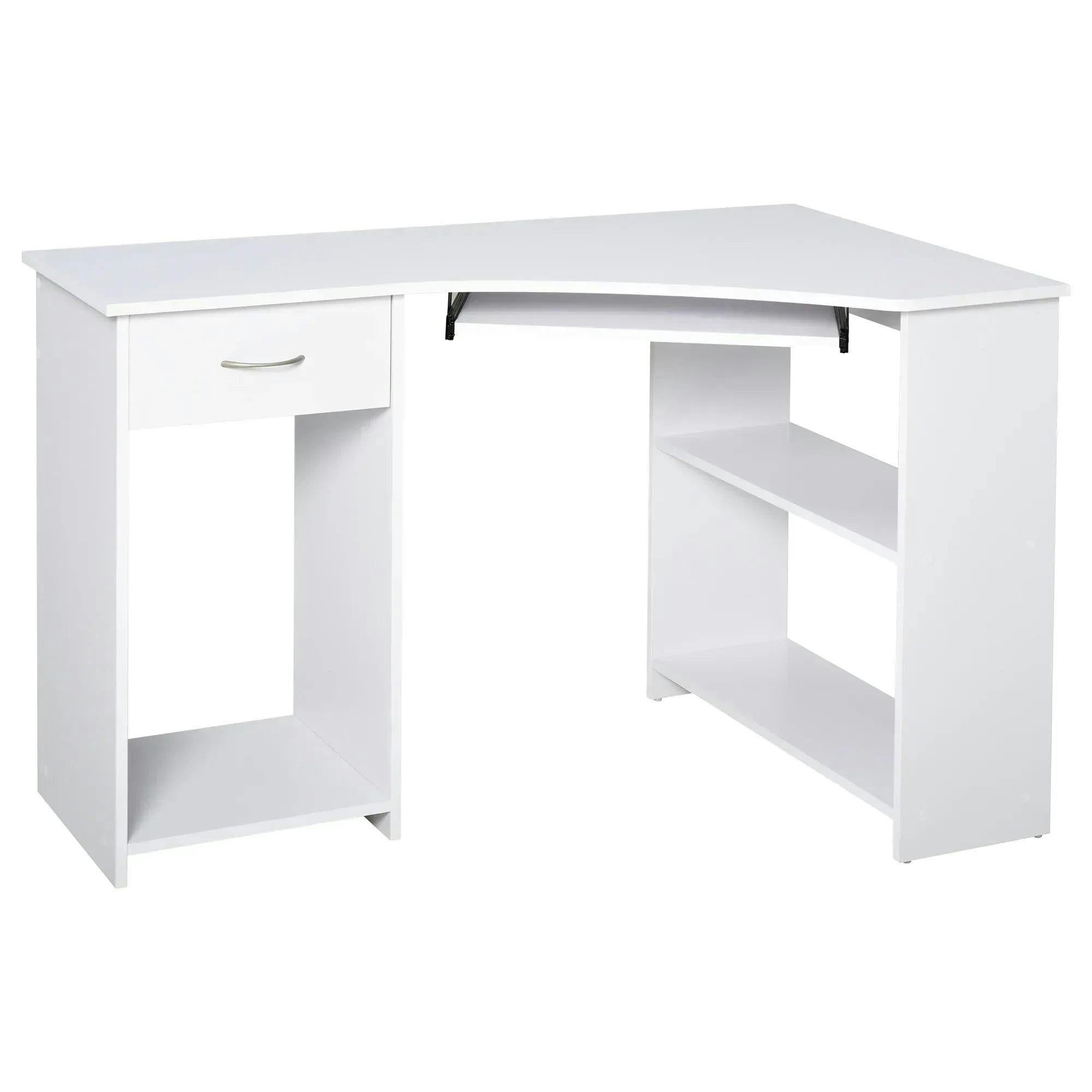 B&Q -  L-Shaped Corner Computer Desk W/ 2 Shelves Worktop Keyboard Tray White - Image 4