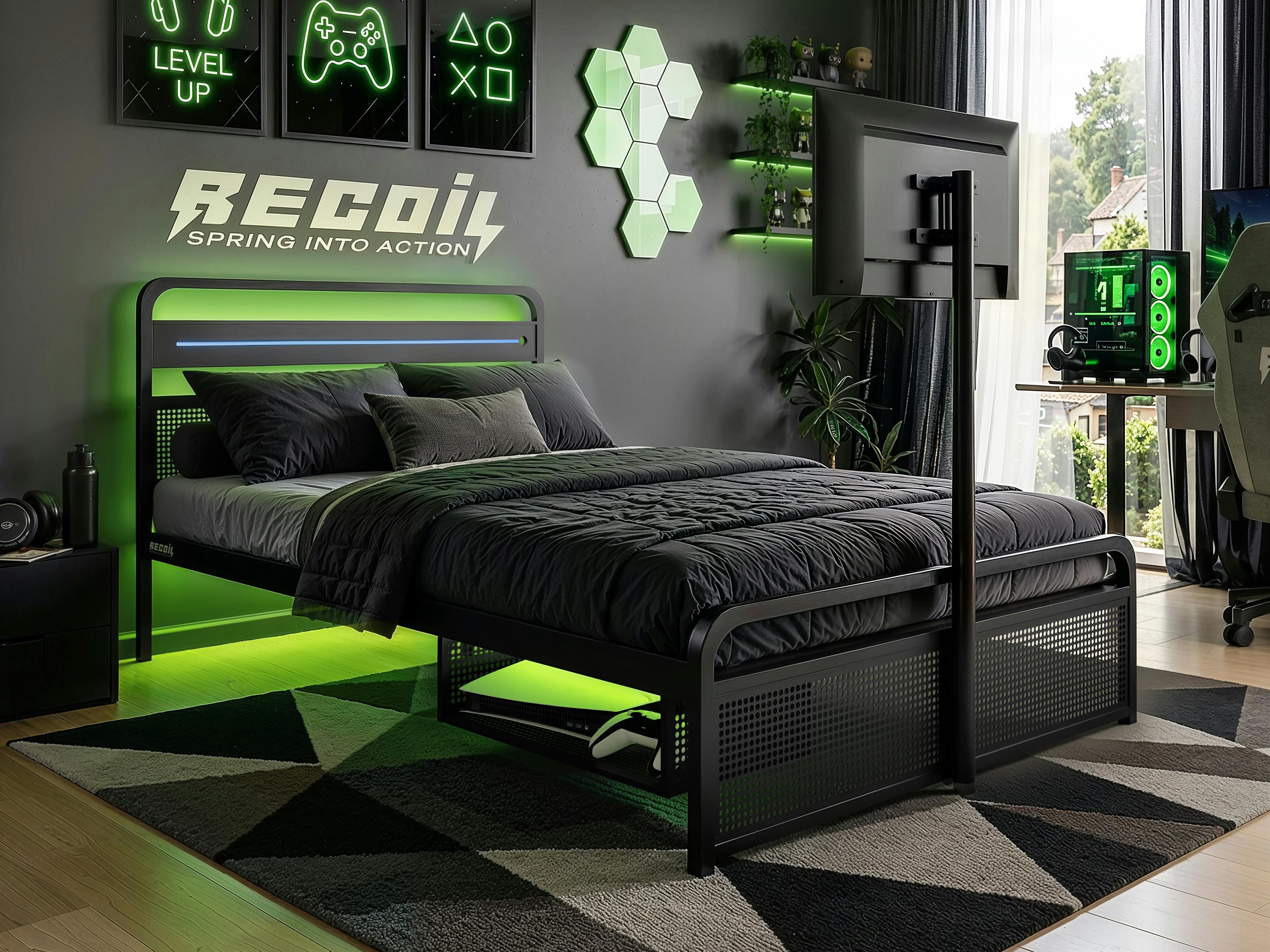 Rackhams Black Panther Metal Tv Bed With Storage - Small Double