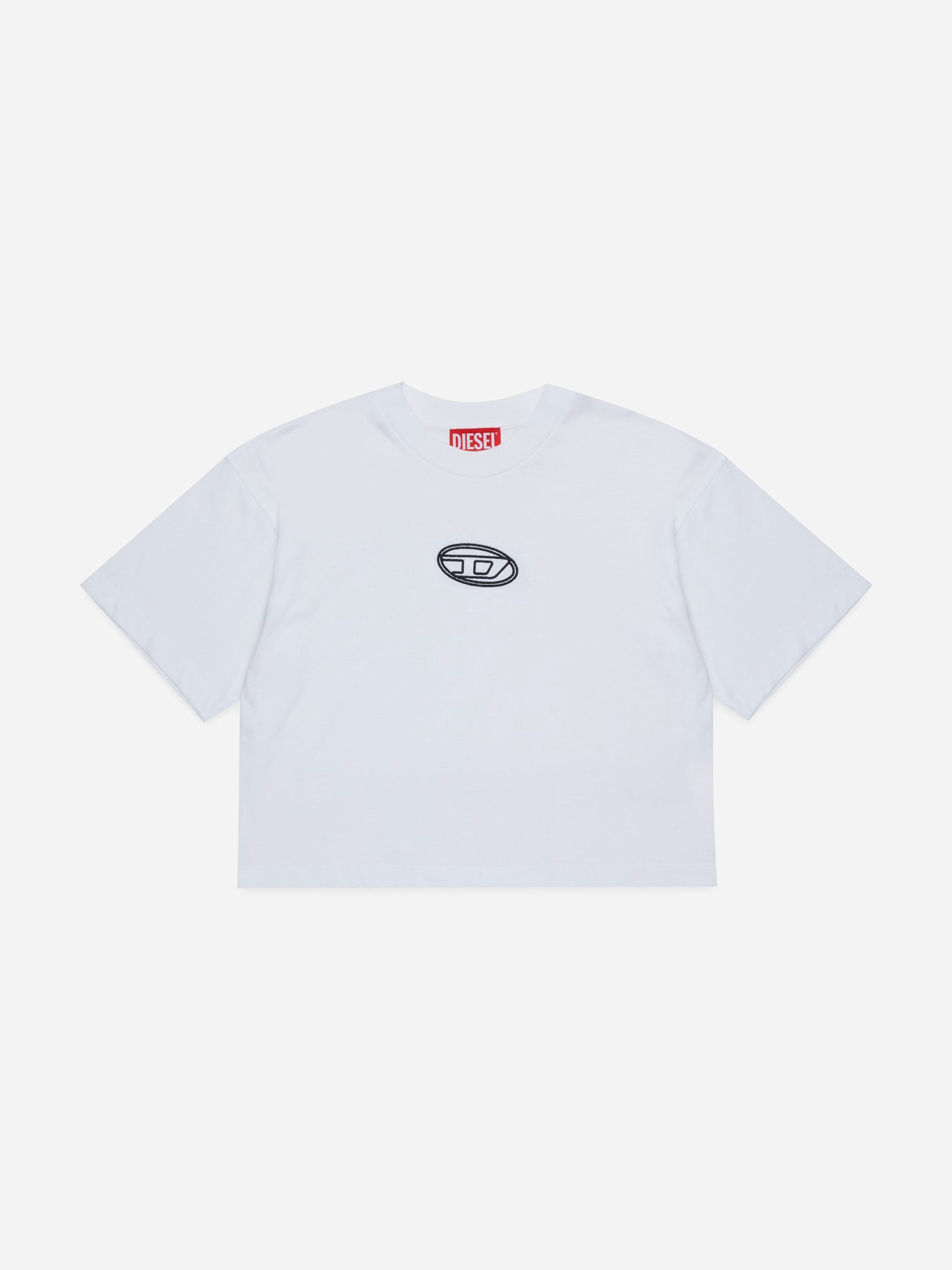 Diesel Girls White Cropped Logo T-Shirt In - 16 Yrs