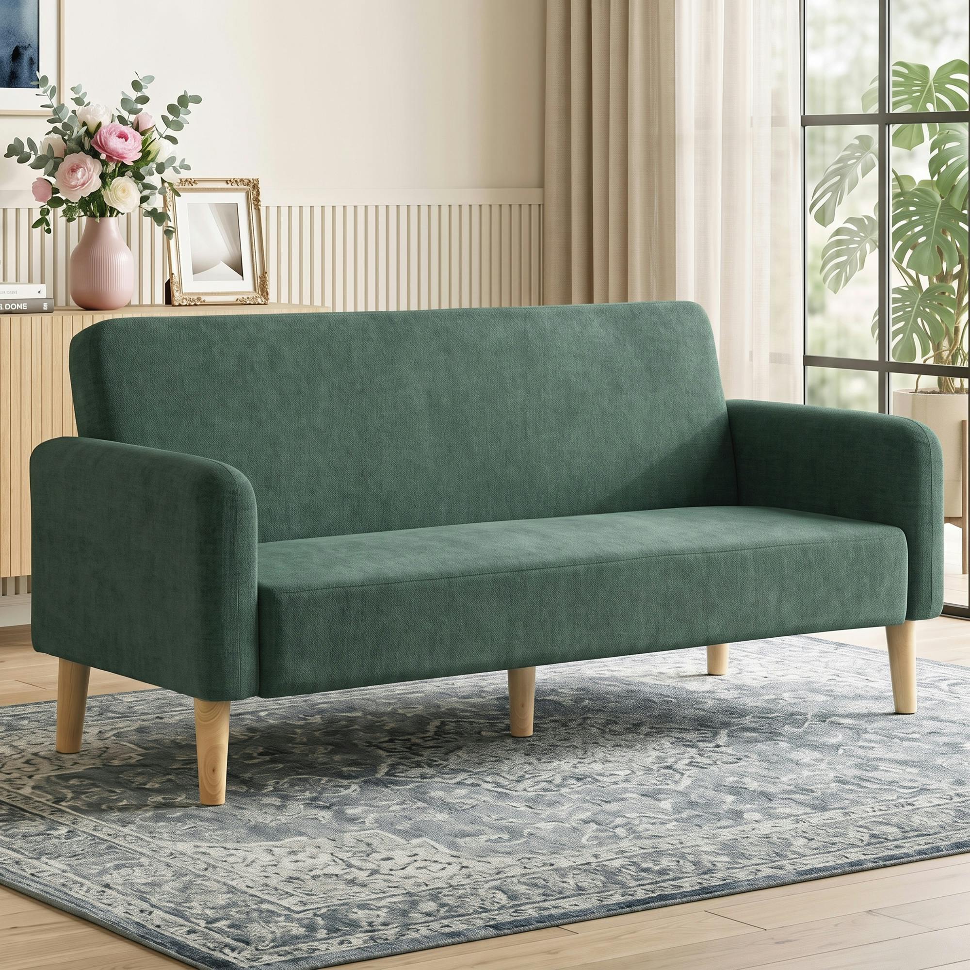 Homcom Unisex Dark Green Sofa, Velvet Couch With Plush Backrest, Size 2 Seater - Image 3
