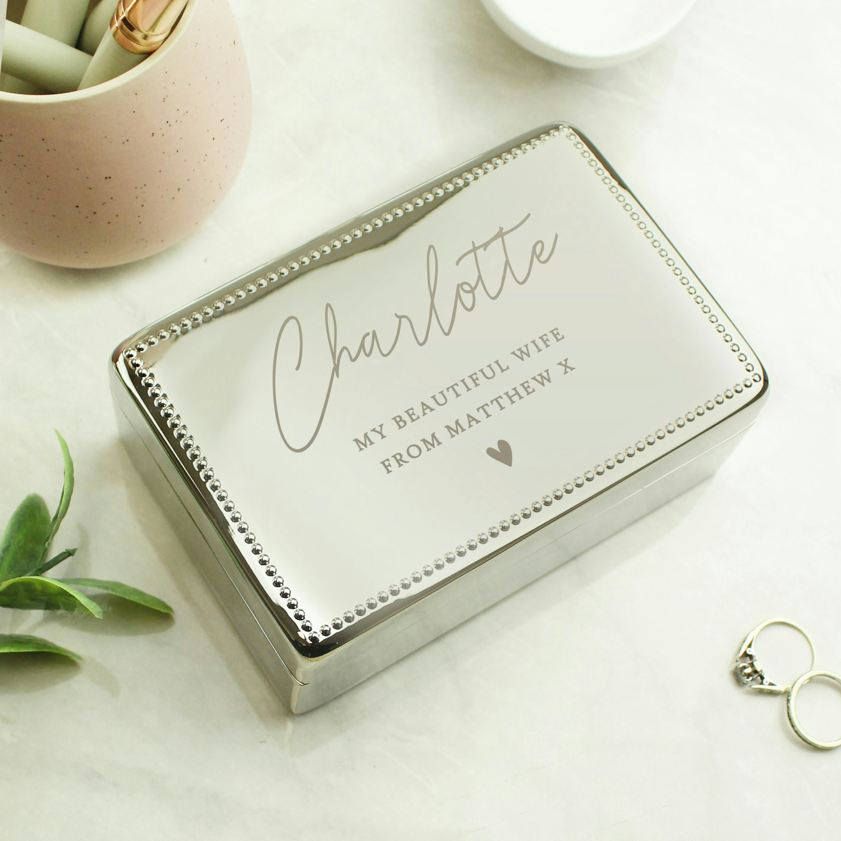 Personalised Memento Company Black Personalised Name And Message Rectangular Jewellery Box