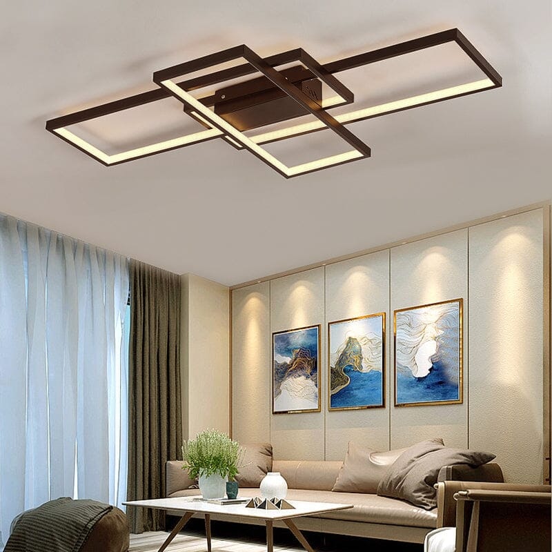 Rackhams Light/Black Modern Led Ceiling With 3 Rectangle Lampshades - Warm - 110 Cm - Dimmable With Remote