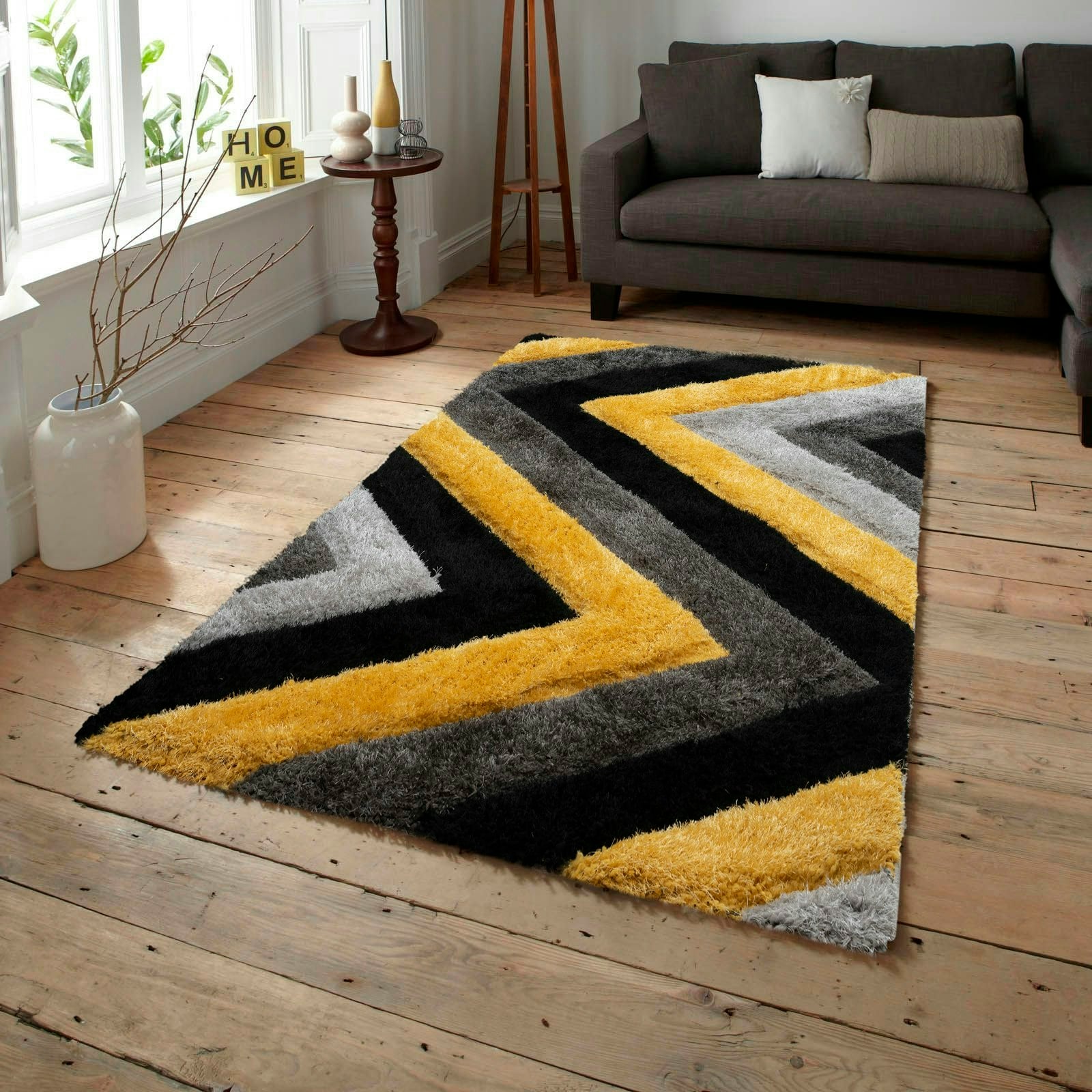 Home Republic Yellow Chevron Shaggy Rug - 60 X 110