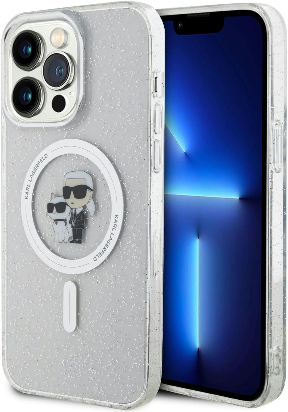 Karl Lagerfeld Glitter Karl & Choupette Hard Case With Magsafe For Iphone 15 Pro Max 6.7" Clear - Klhmp15xhgkcnot