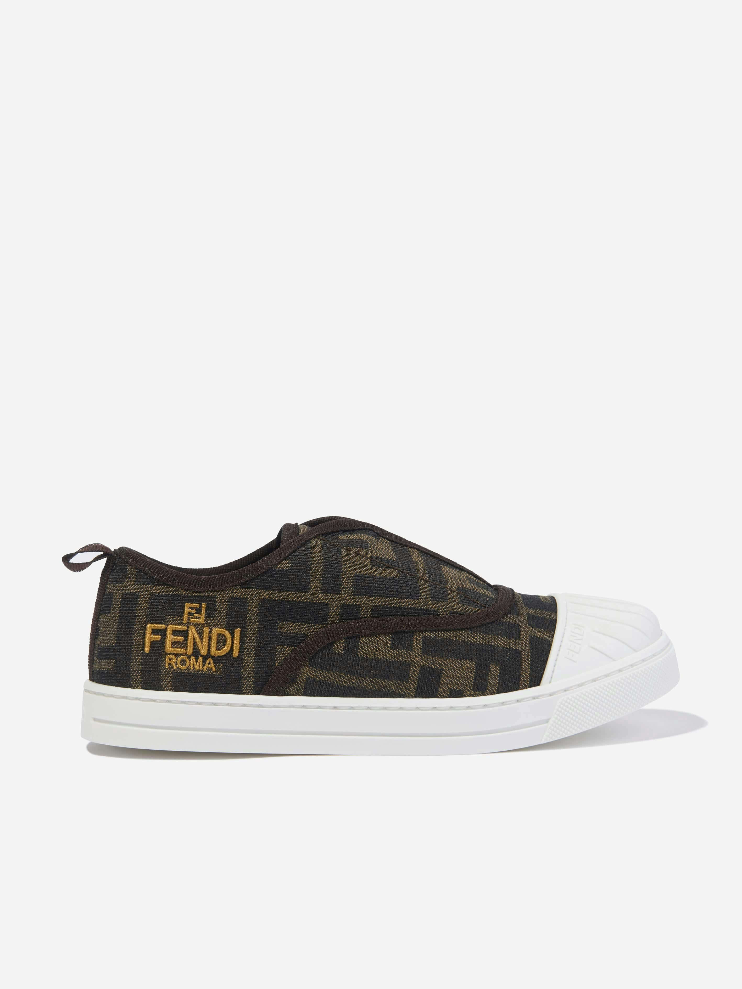 Fendi Kids Brown/Black Ff Logo Trainers In - Eu 32 Uk 13