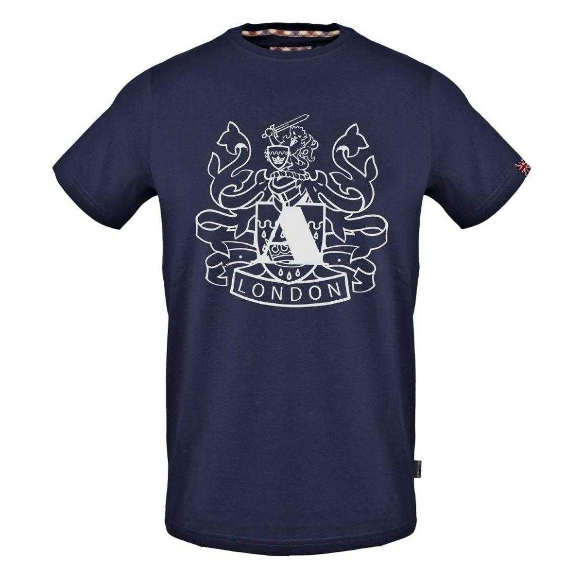 Aquascutum Men's Blue Aldis Shield Logo T-Shirt - Navy - M - Navy - 100% Cotton