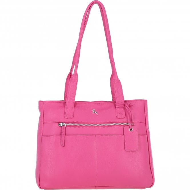 Ashwood Pink Sleek & Spacious Real Leather Shoulder Bag: London - Hot - Leather
