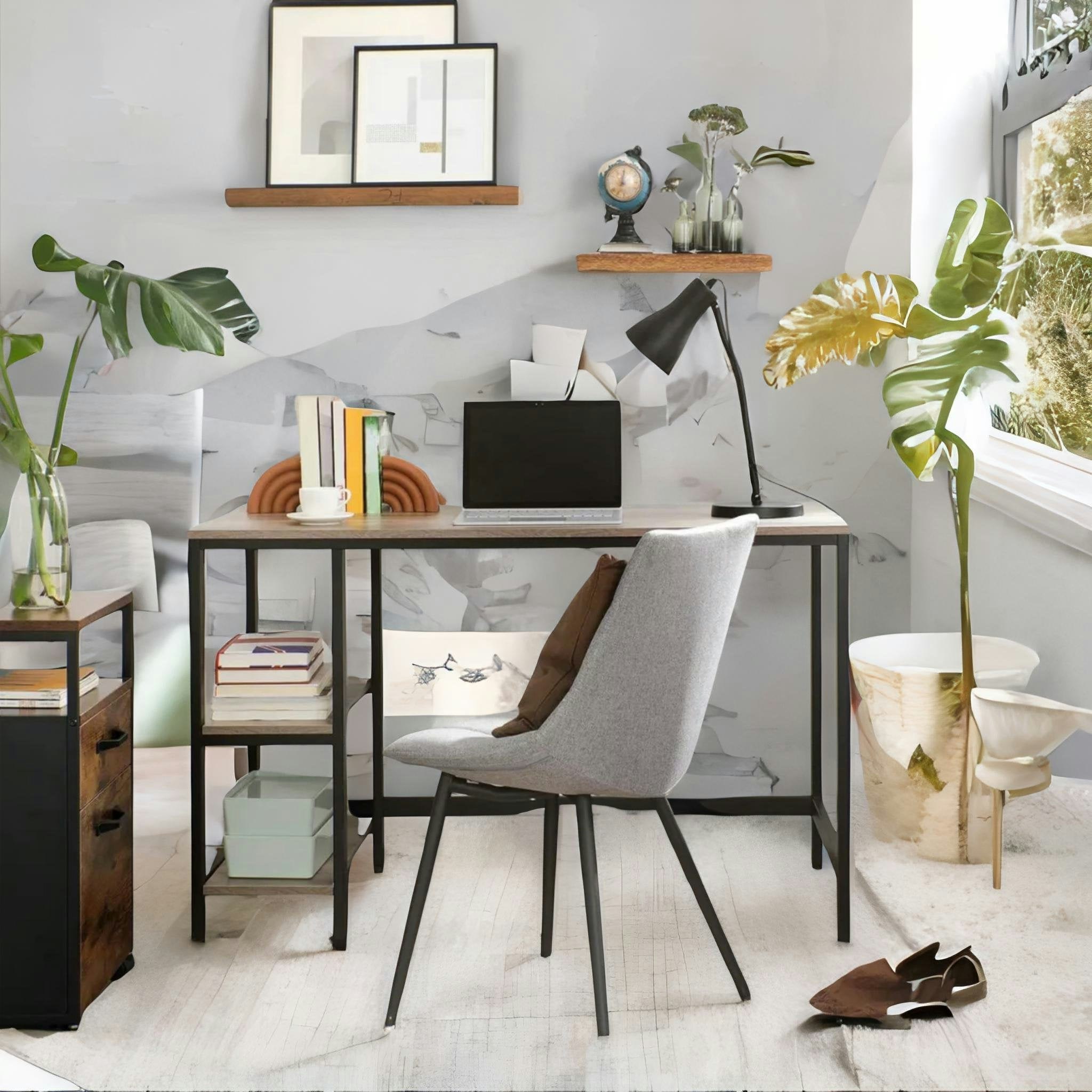 Rackhams Industrial 120Cm Wide Computer Desk With 2 Shelves Greige