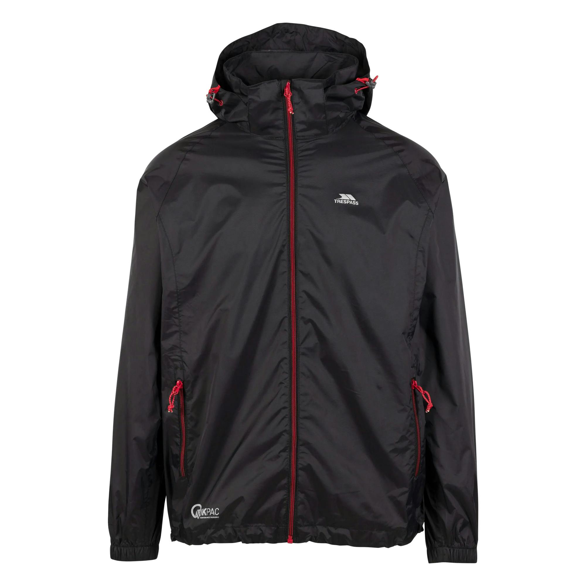 Trespass Qikpac X Unisex Packaway Jacket (Black/Red) - Size Large - Image 2