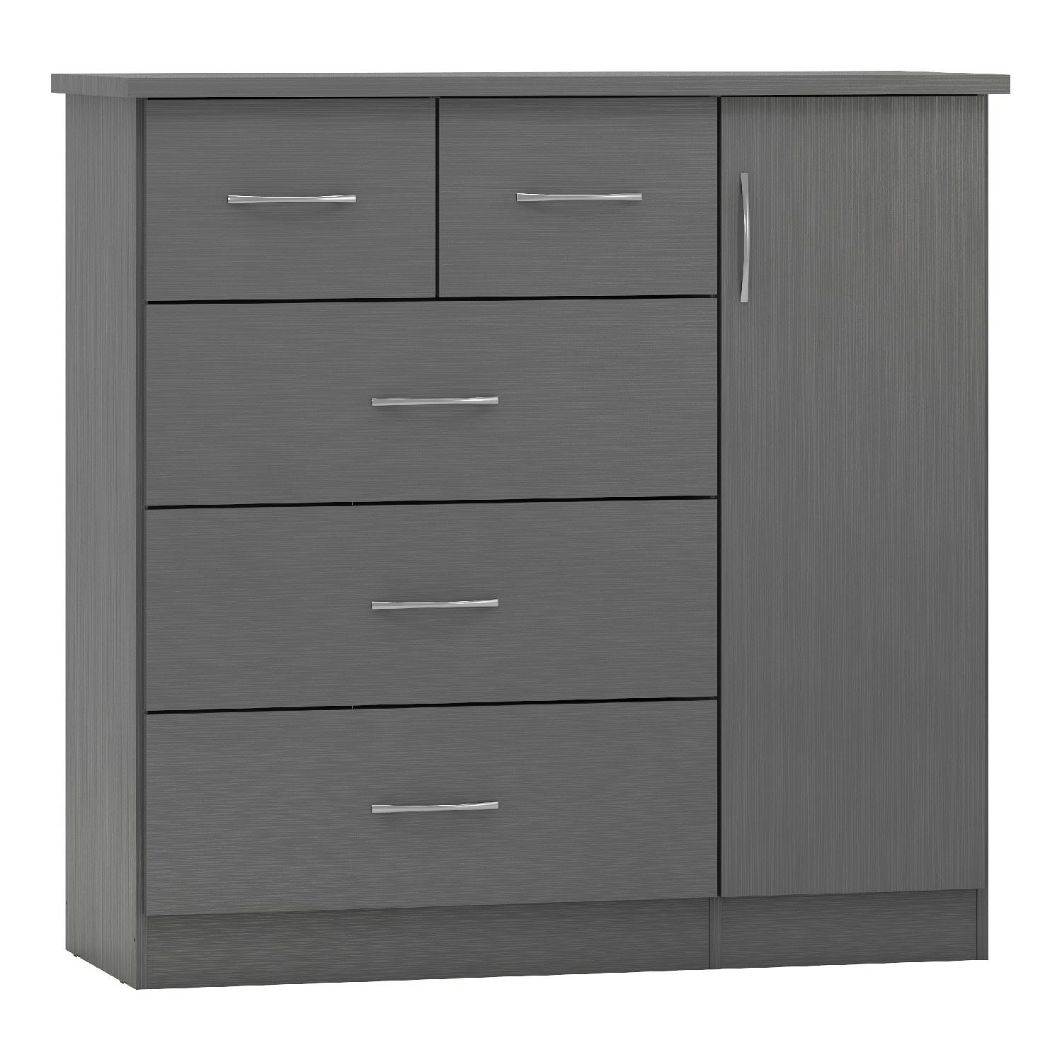 Seconique Grey Nevada 5 Drawer Low Wardrobe - 3D Effect