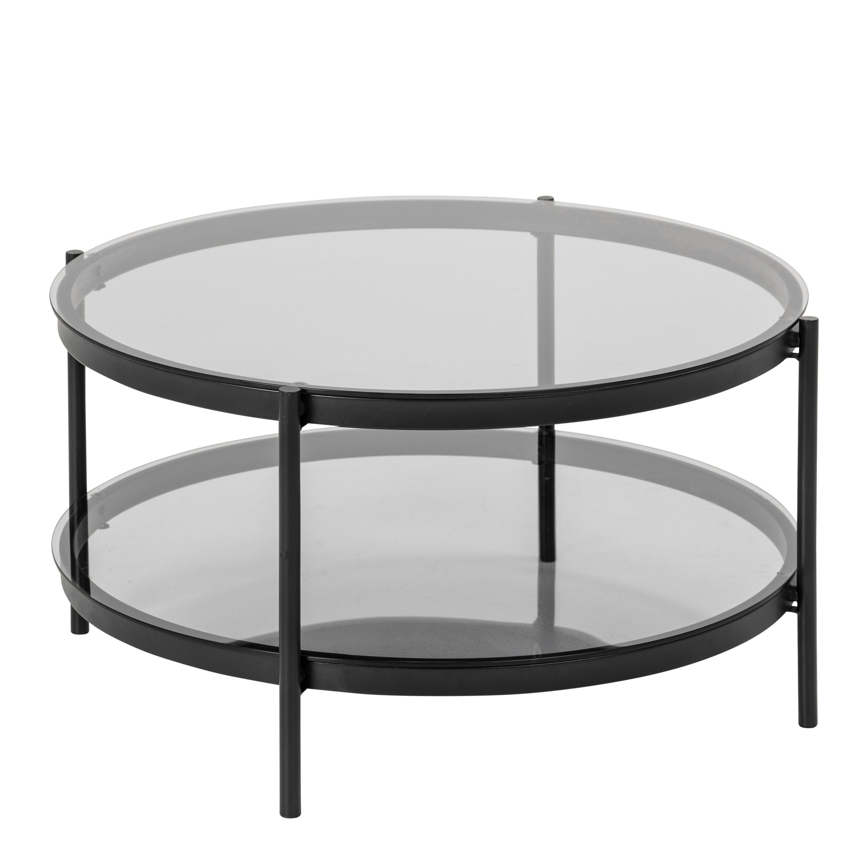 Rackhams Black Bayonne Round Coffee Table In With Smoked Glass Top - 1