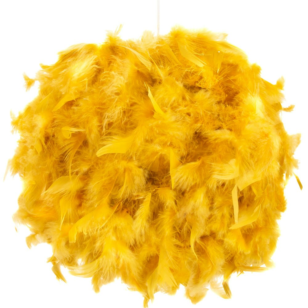 Happy Homewares Light Contemporary And Unique Large Ochre Real Feather Decorated Pendant Shade