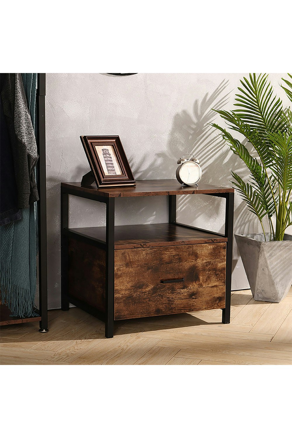Rackhams Brown 55Cm W X 51Cm D X 56Cm H Industrial 1 Drawer Bedside Table Bedroom