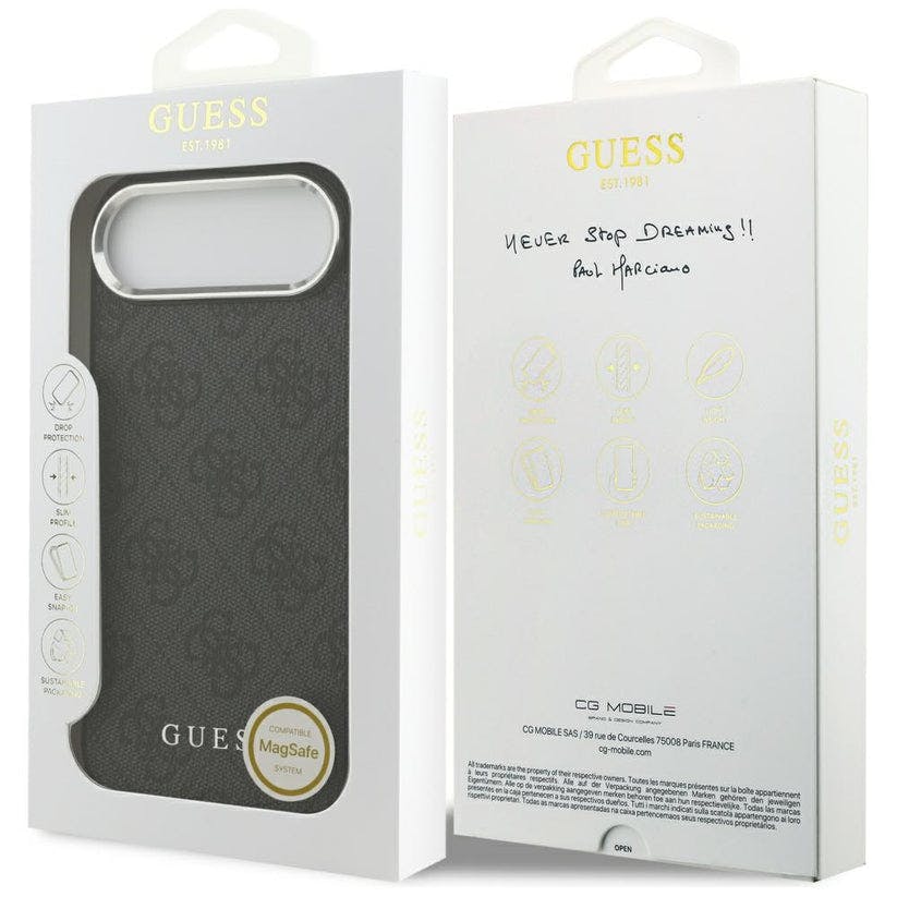 Guess Silver/Black Pu Leather 4G Logo Frame Case For Iphone 17 Air 6.5" - Guhmp17mp4gssmck
