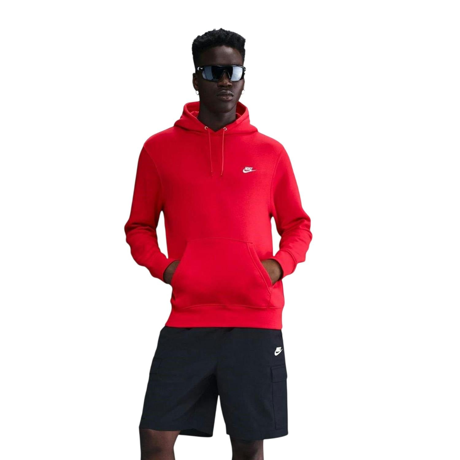 Nike Men's Red Club Fleece Pullover Hoodie - Uni - Xs - Uni - 100% Mixed