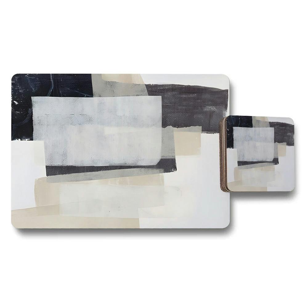 Benjamin Tate Design Ivory/Beige Abstract Geometric Placemat And Coaster Set Neutral Tones