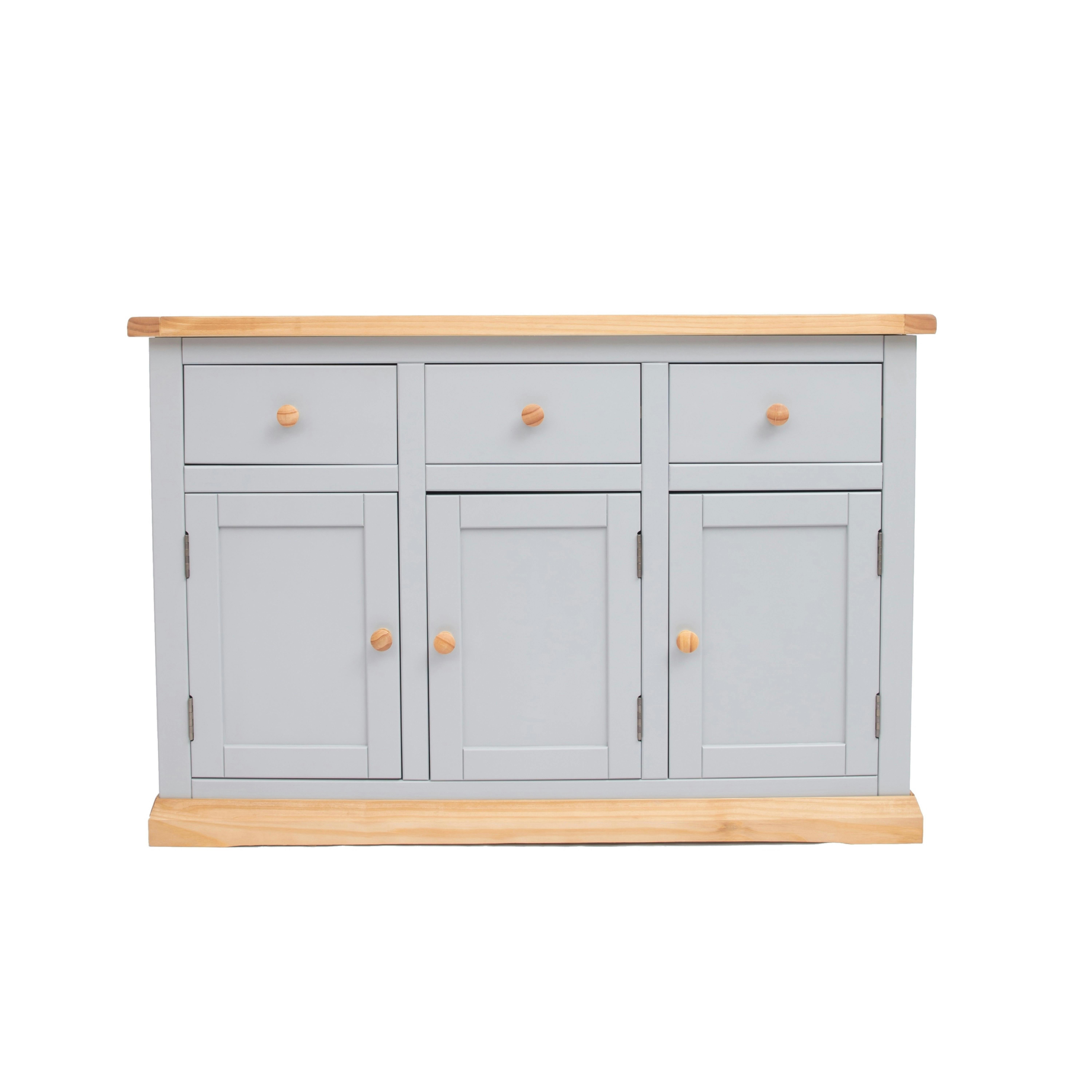 Cabinet Bits Light/Grey Bomporto 3 Drawer 3 Door Sideboard Wood Knob