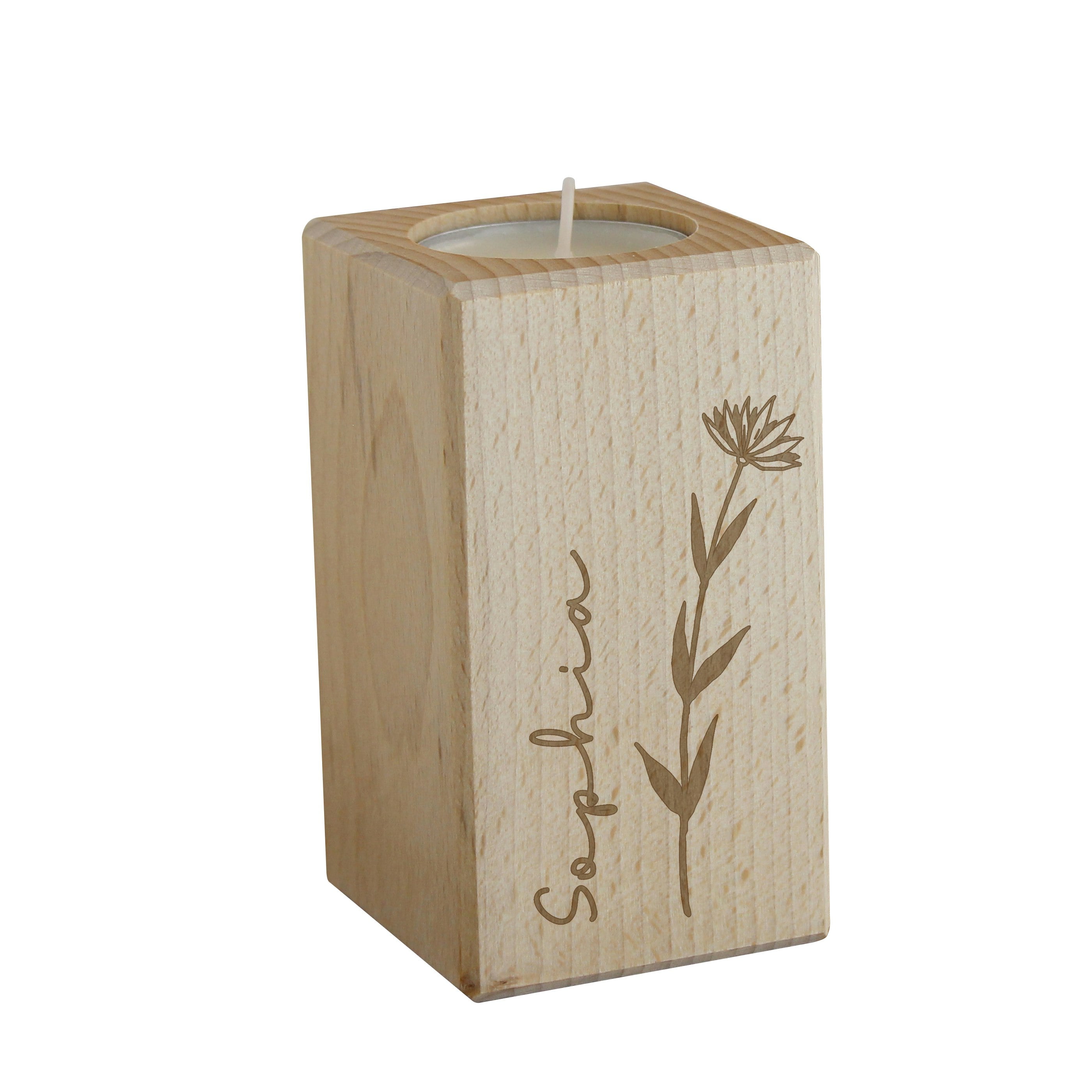 Rackhams Grain Personalised Floral Wooden Tealight Holder